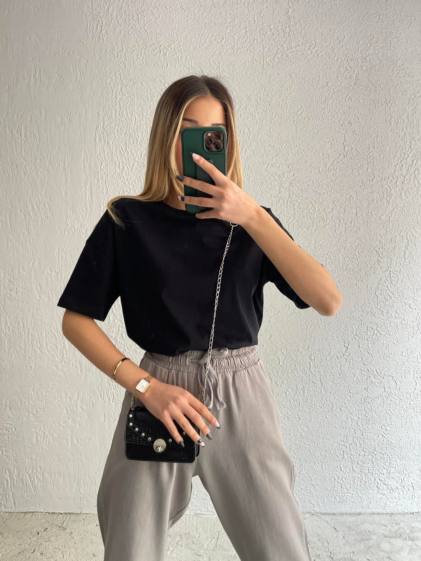 Basic Yıkamalı Tişört SİYAH