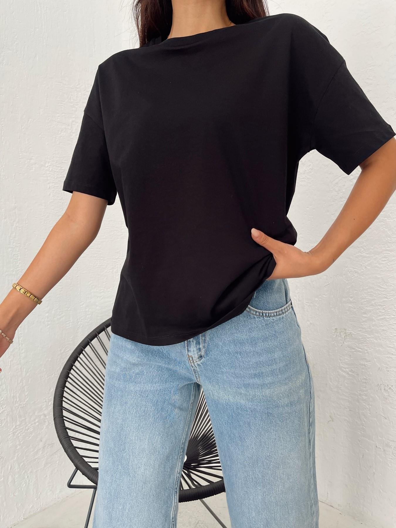 Basic Yıkamalı Tişört SİYAH