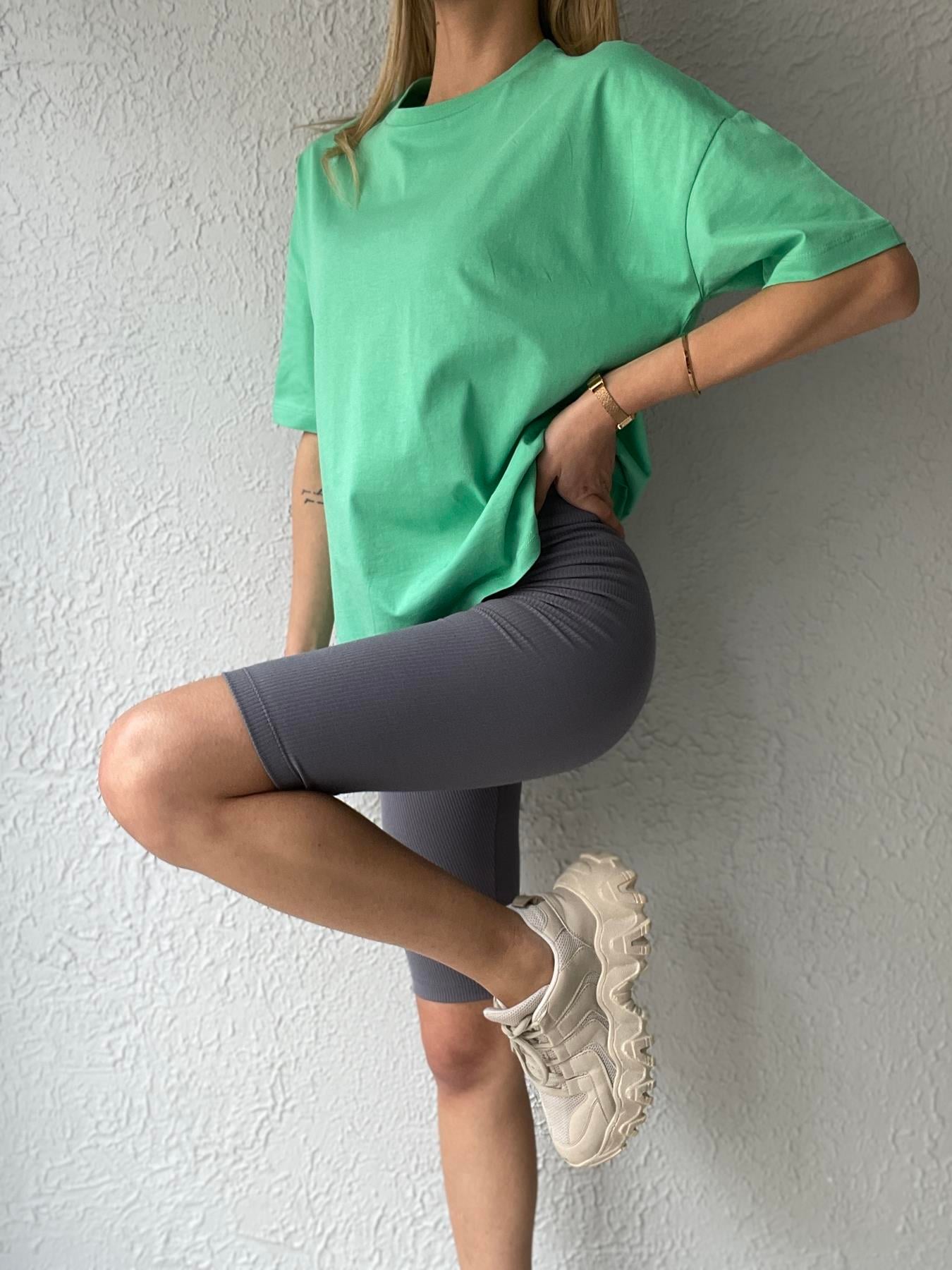 Basic Yıkamalı Tişört SU YEŞİLİ