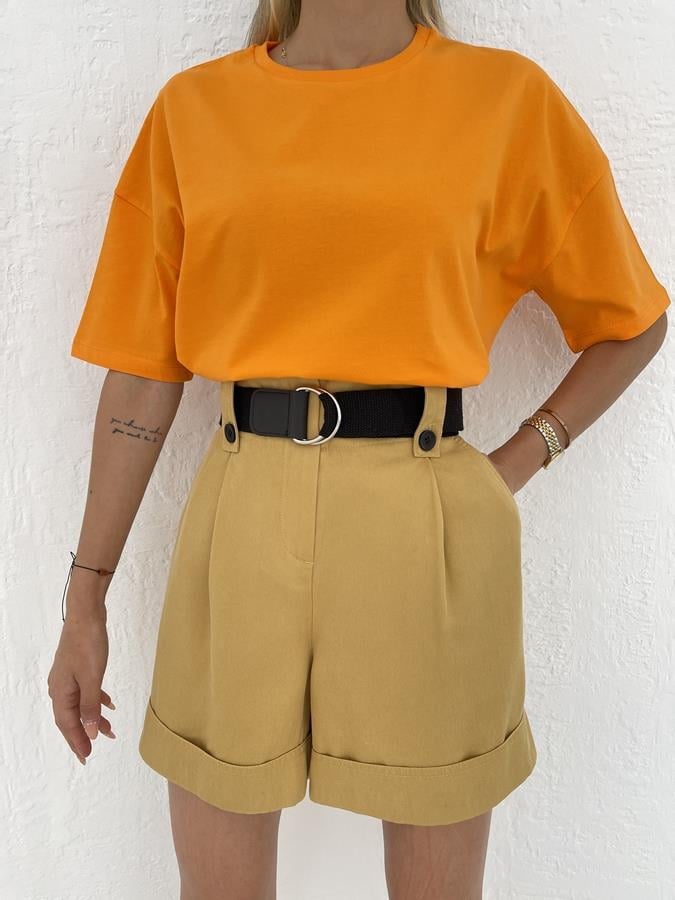 Basic Yıkamalı Tişört TURUNCU