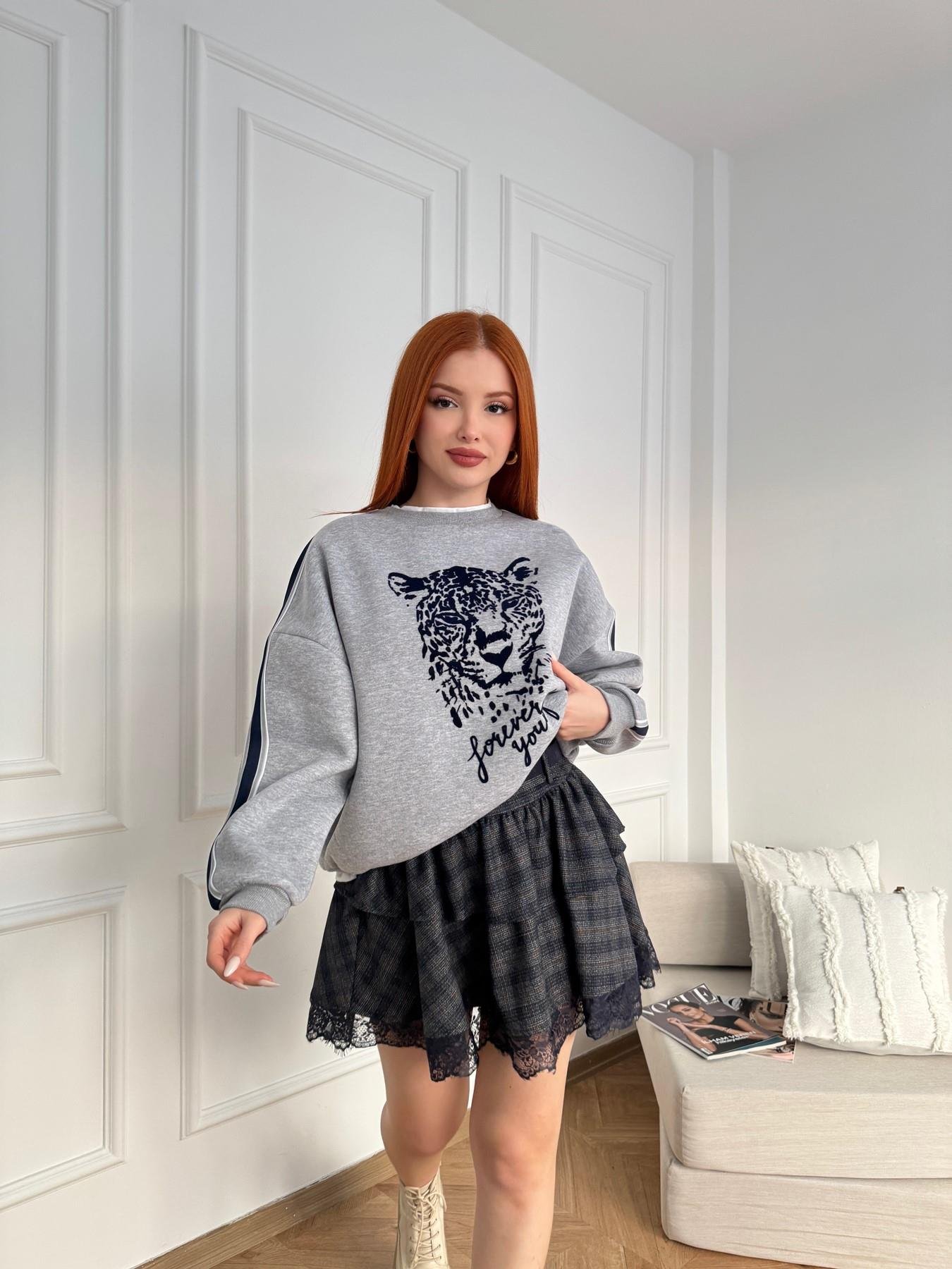 Baskılı Sweatshirt Gri melanj
