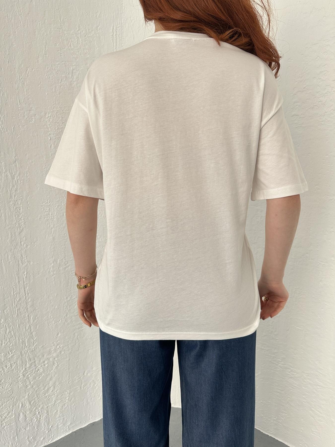 Baskılı Ve Nakışlı Tişört Ekru