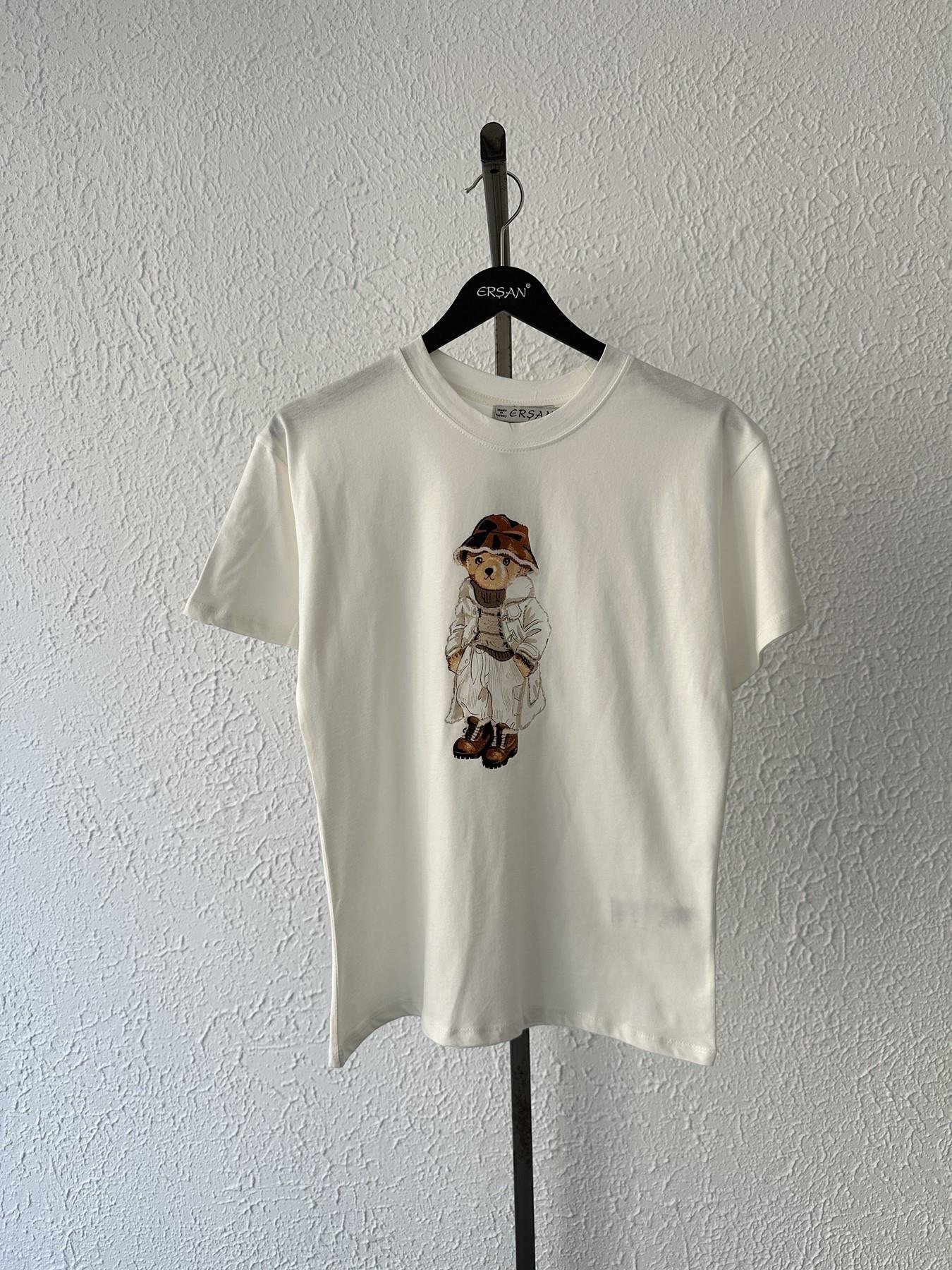 Bear Baskılı Tişört Ekru