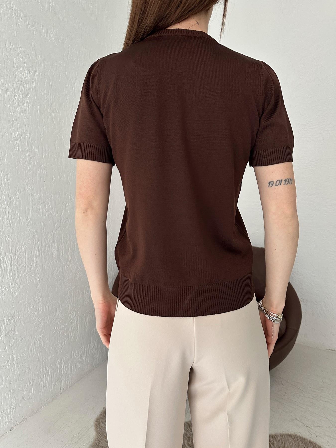 Bear Nakışlı Kısa Kol Triko KAHVE