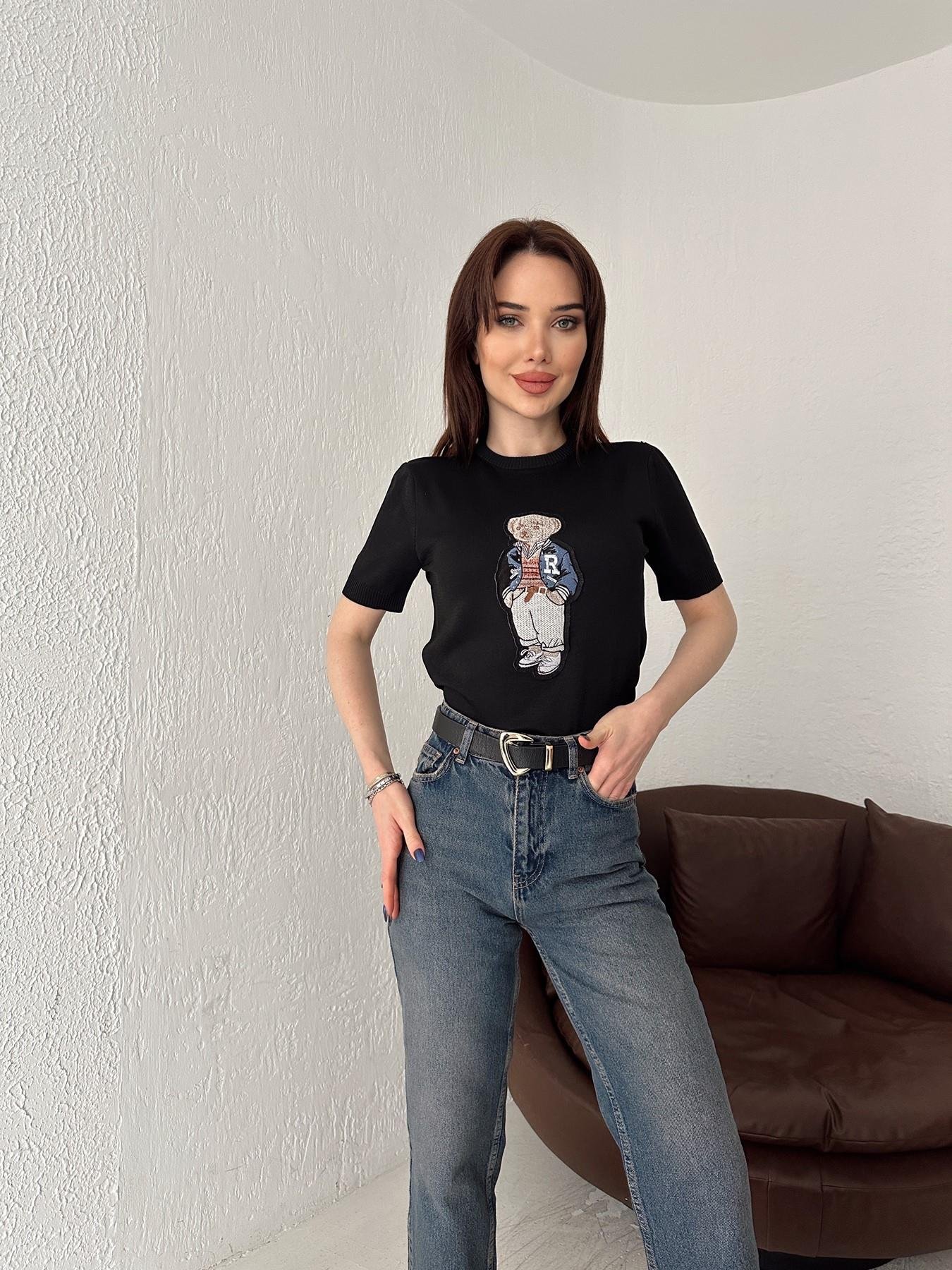 Bear Nakışlı Kısa Kol Triko SİYAH