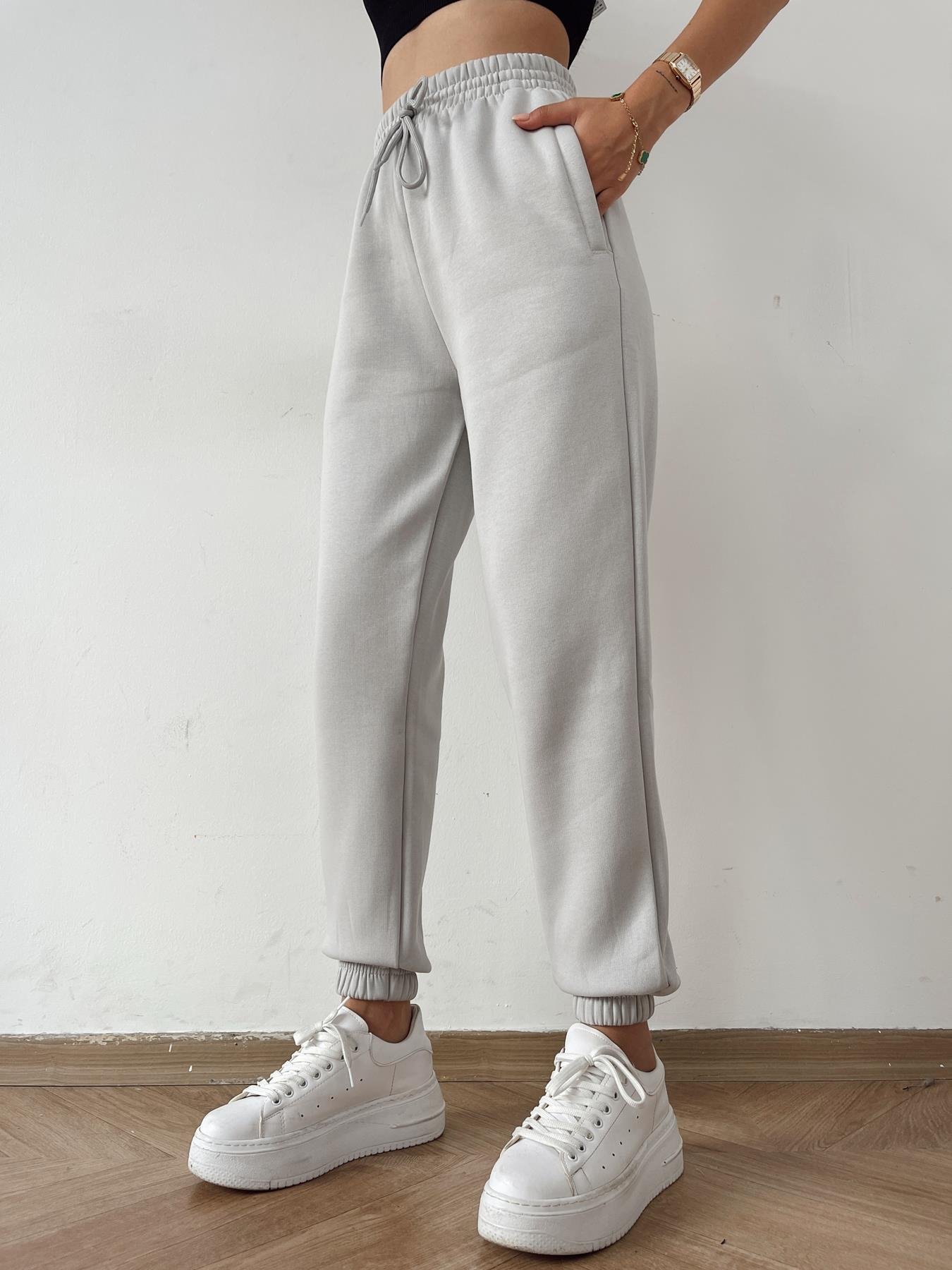 Bel Paça Lastikli 3 İplik Eşofman Altı GRİ