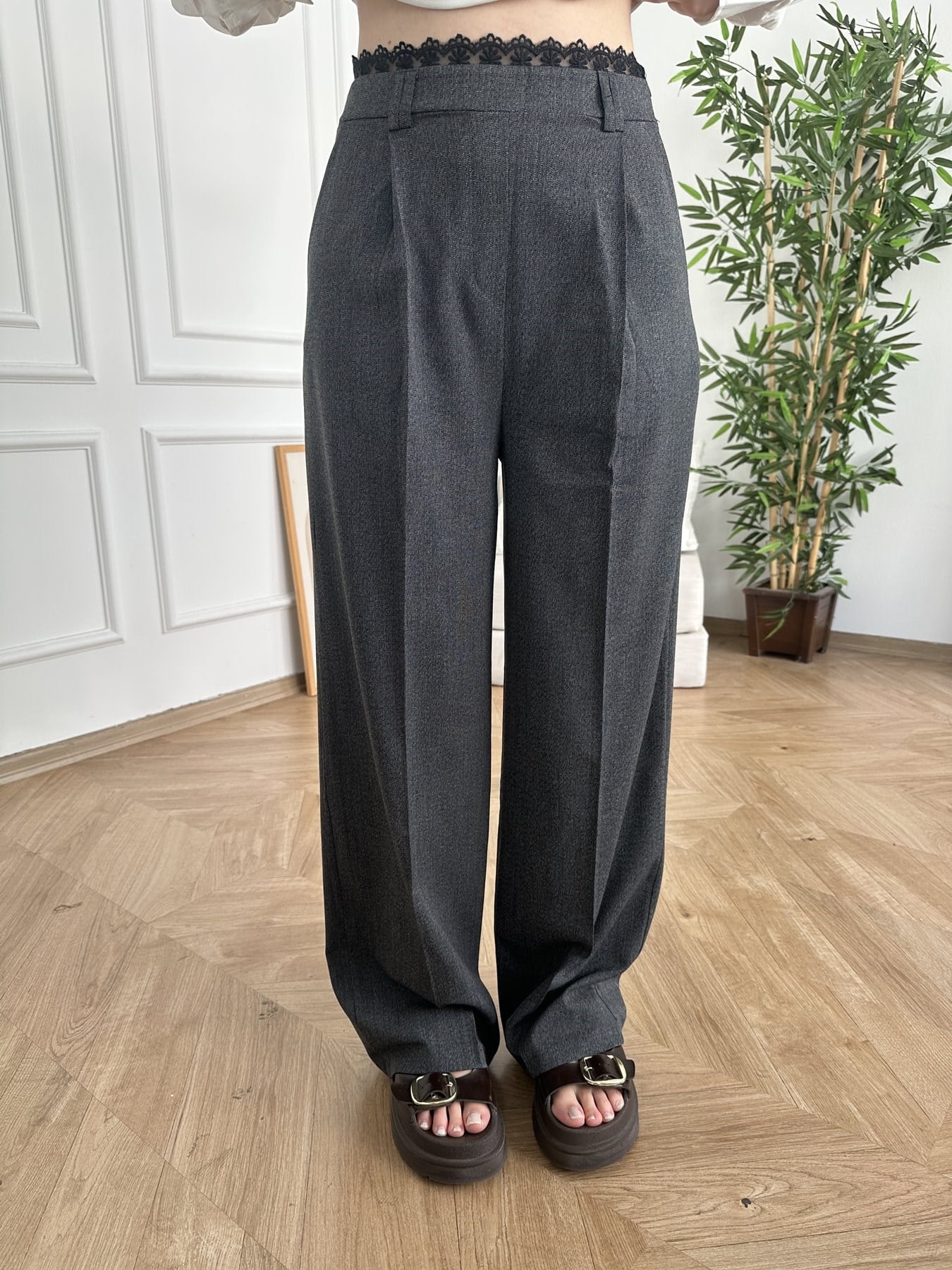 Beli Dantelli Pileli Pantolon Antrasit