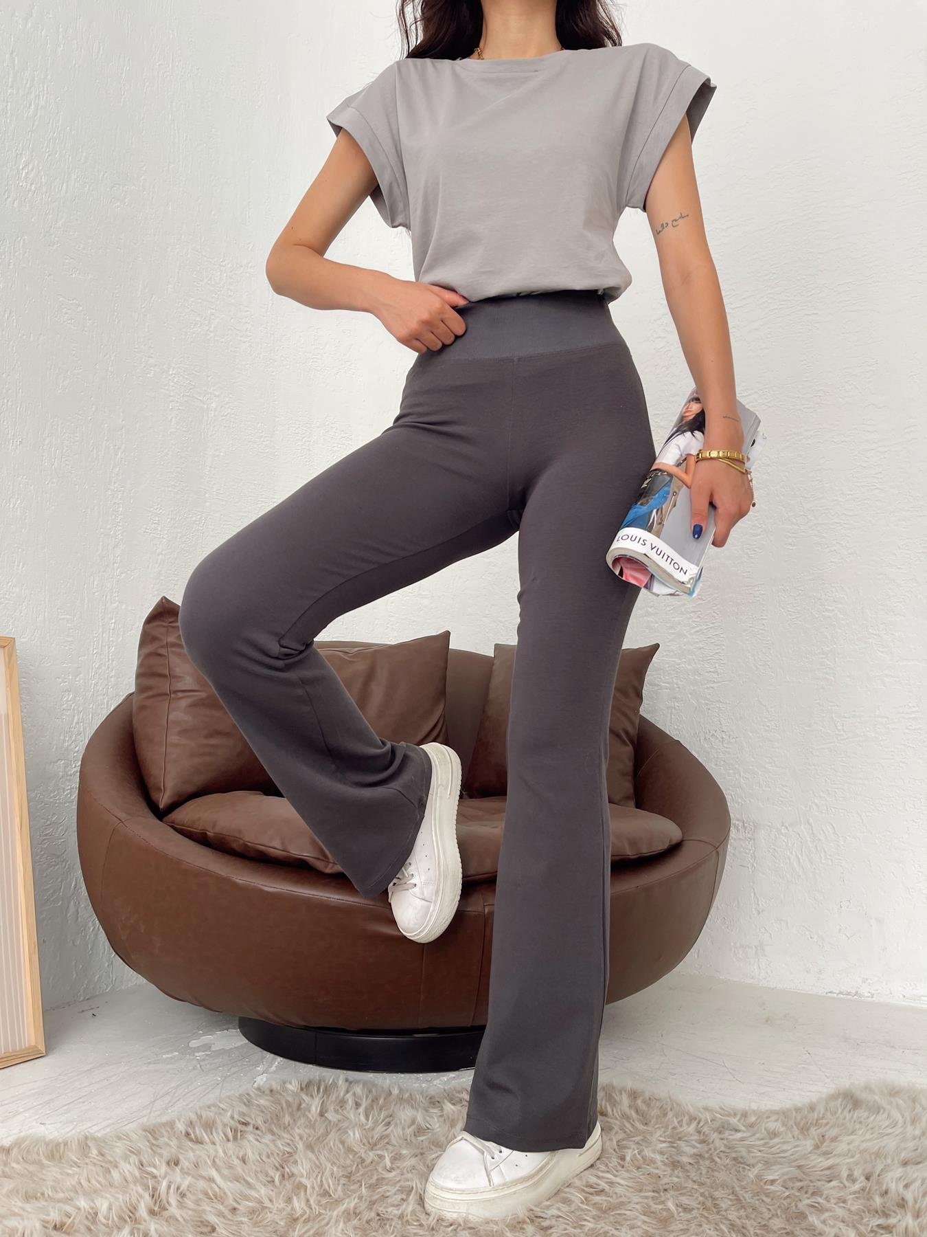 Beli Fitilli İspanyol Paça Pantolon ANTRASİT