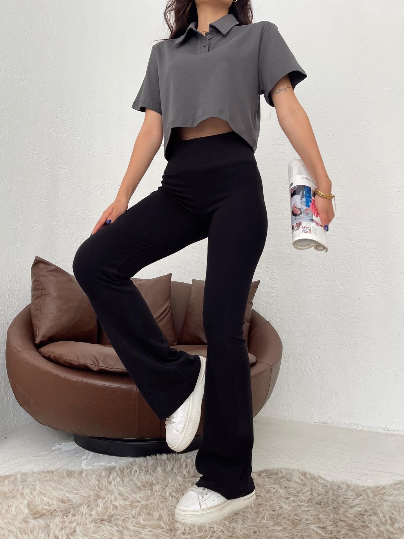 Beli Fitilli İspanyol Paça Pantolon SİYAH