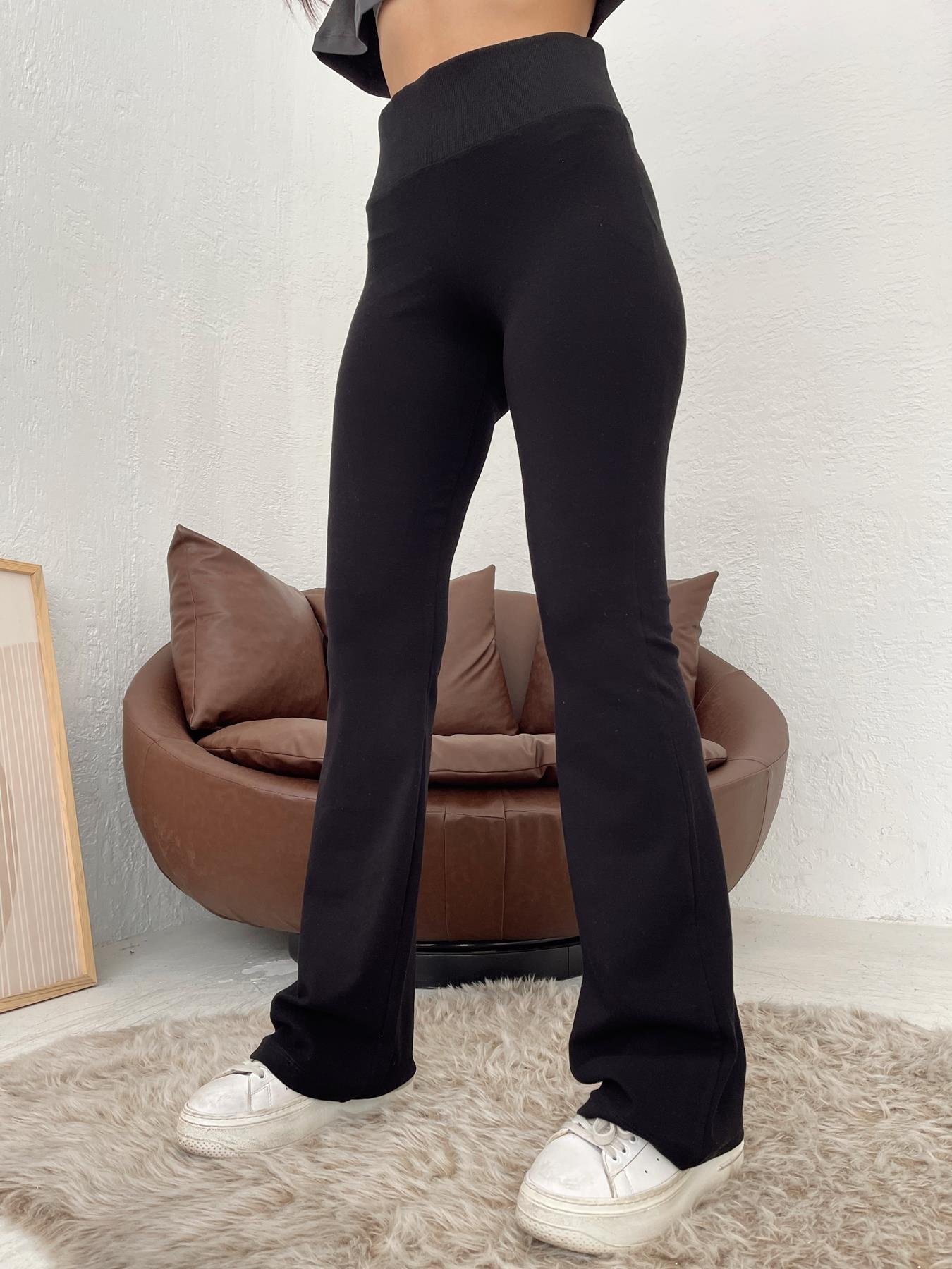 Beli Fitilli İspanyol Paça Pantolon SİYAH