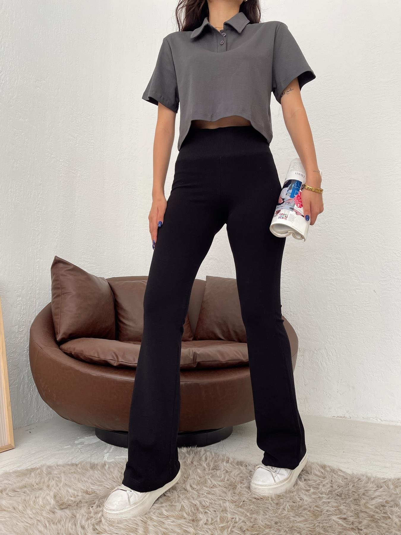 Beli Fitilli İspanyol Paça Pantolon SİYAH