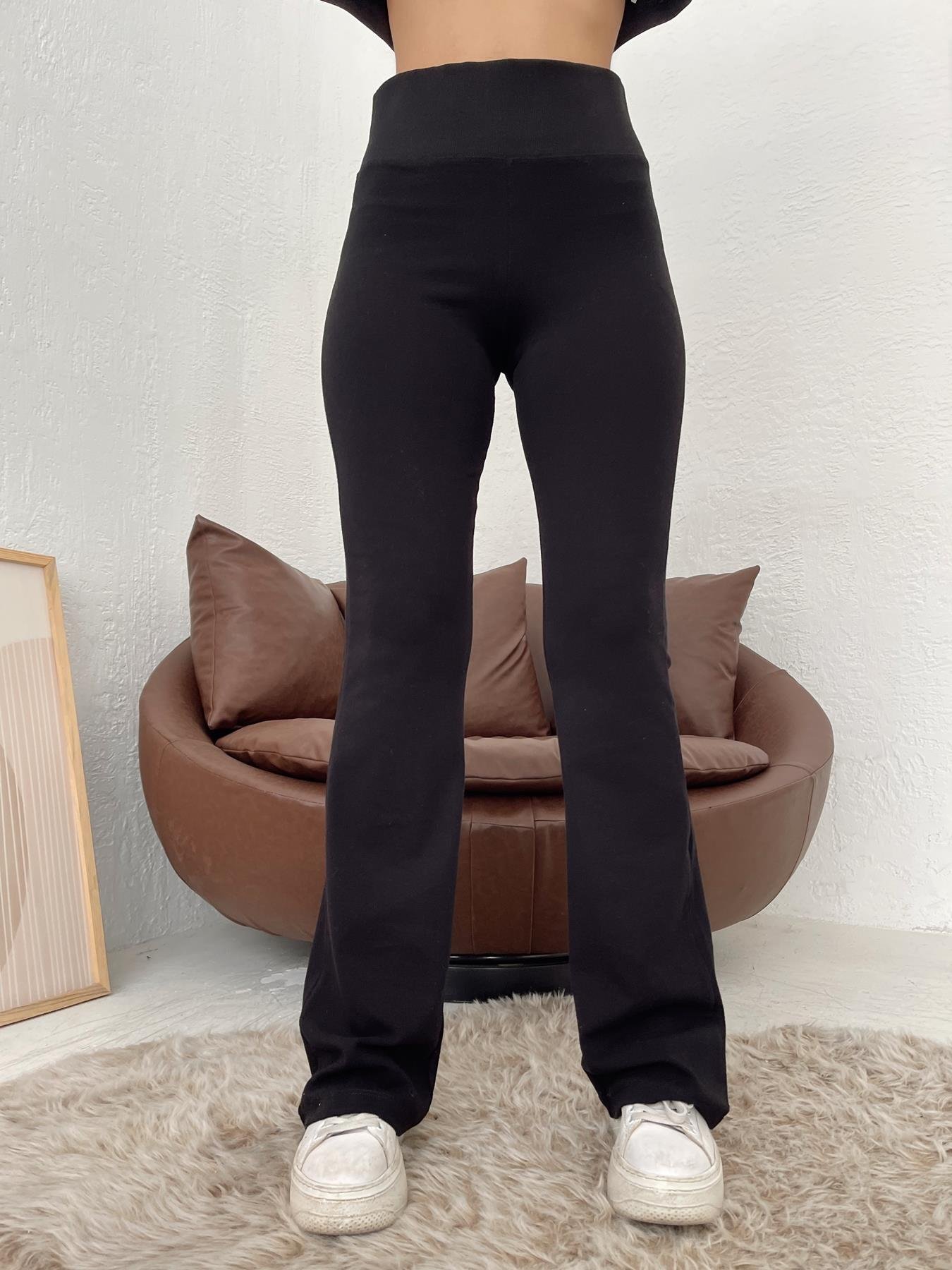 Beli Fitilli İspanyol Paça Pantolon SİYAH