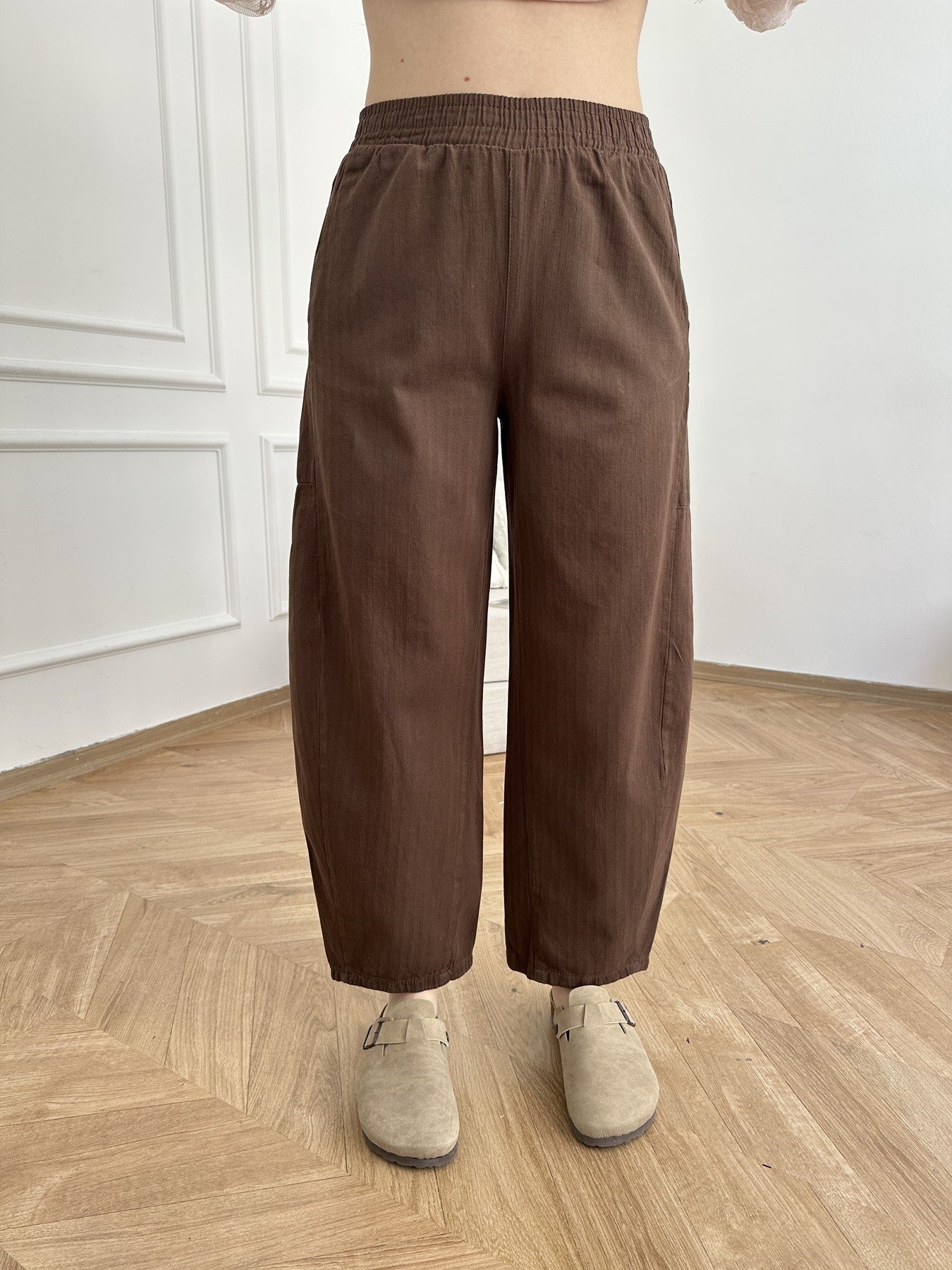 Beli Lastikli Balon Pantolon Acı kahve