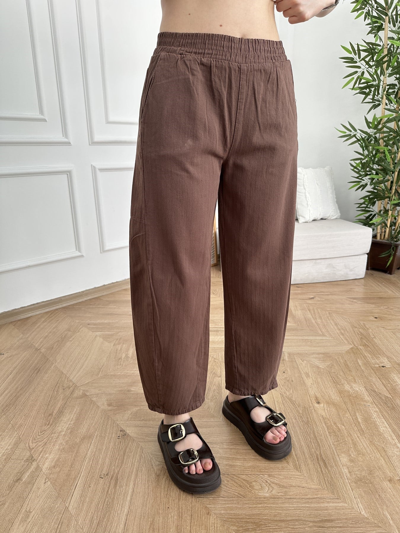 Beli Lastikli Balon Pantolon Açık kahve