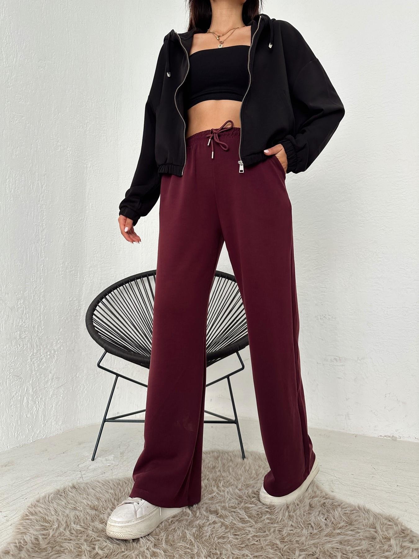 Beli Lastikli Bol Paça Eşofman Altı BORDO