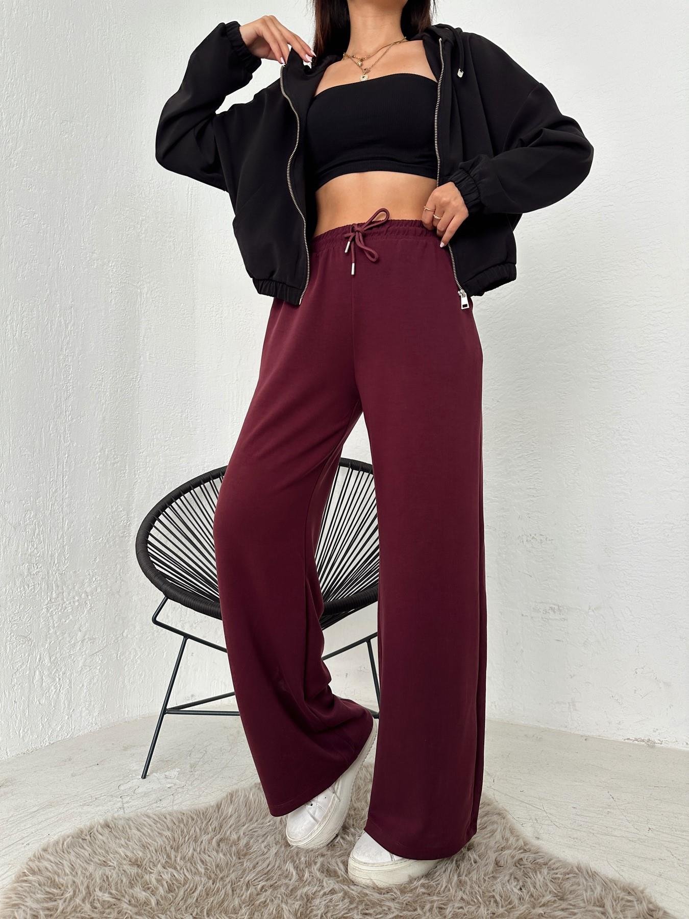 Beli Lastikli Bol Paça Eşofman Altı BORDO