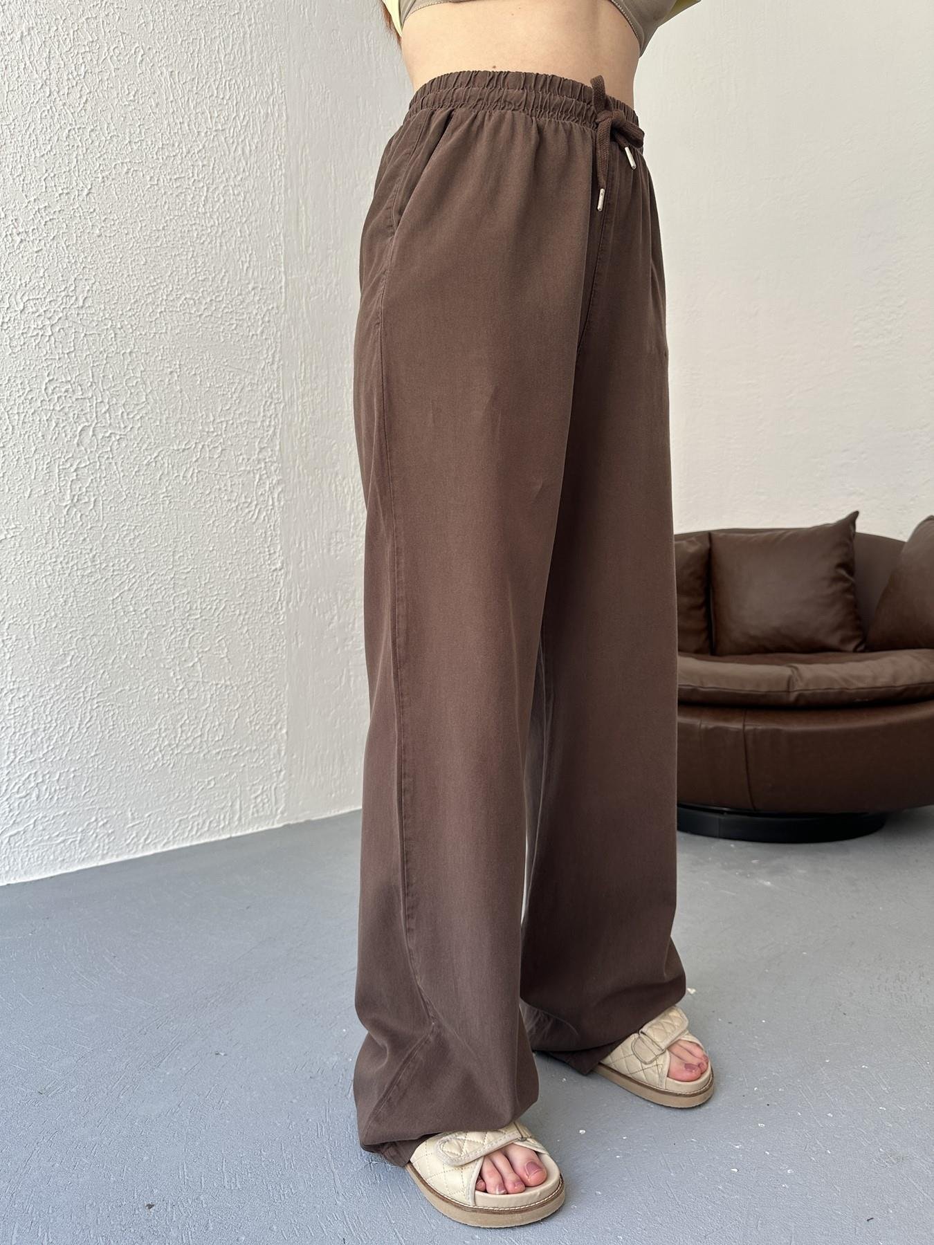 Beli Lastikli Bol Pantolon Kahve