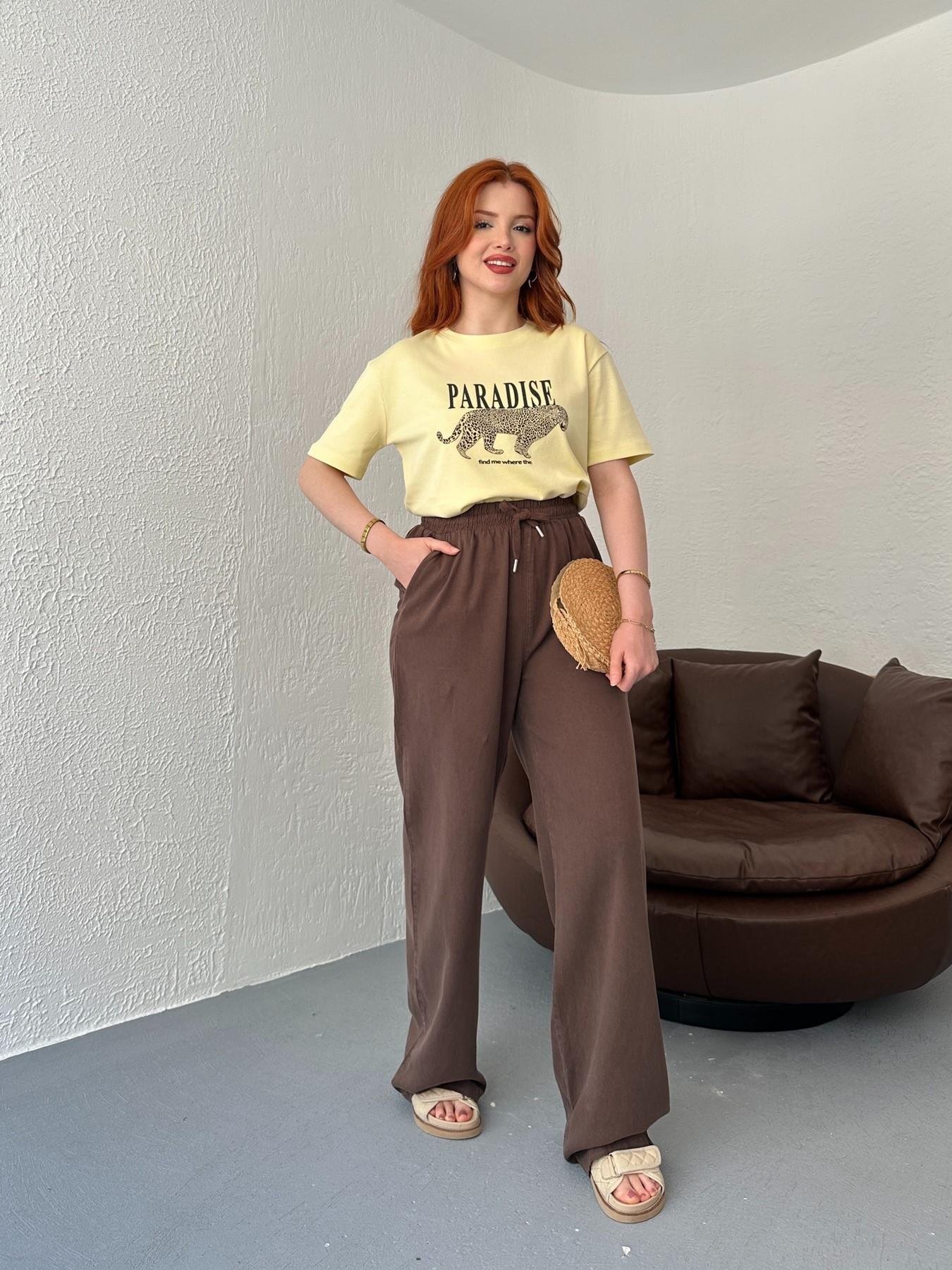 Beli Lastikli Bol Pantolon Kahve