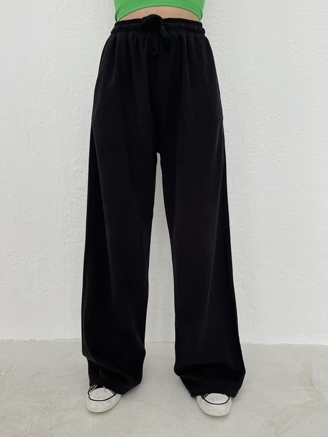 Beli Lastikli Bol Pantolon Siyah