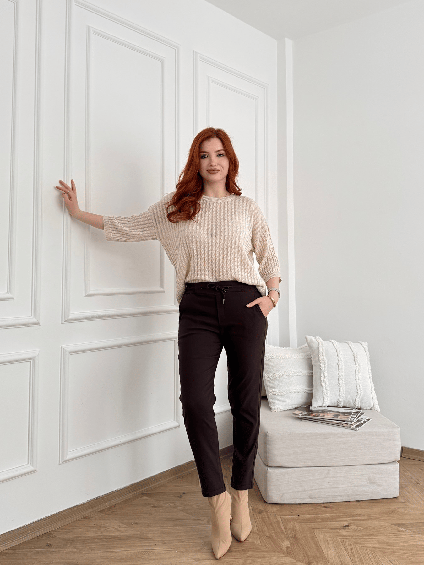 Beli Lastikli Duble Paça Pantolon Kahve