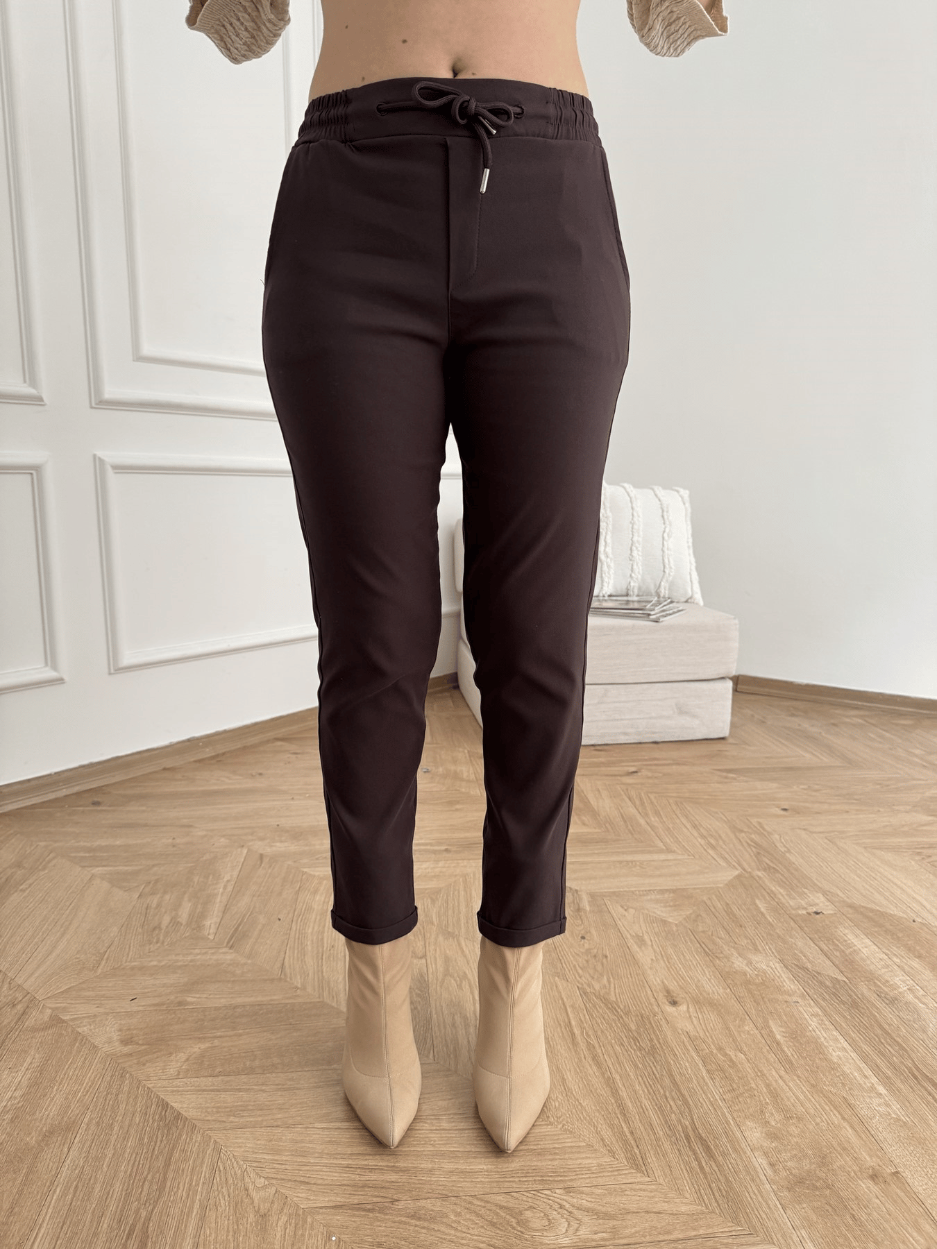 Beli Lastikli Duble Paça Pantolon Kahve