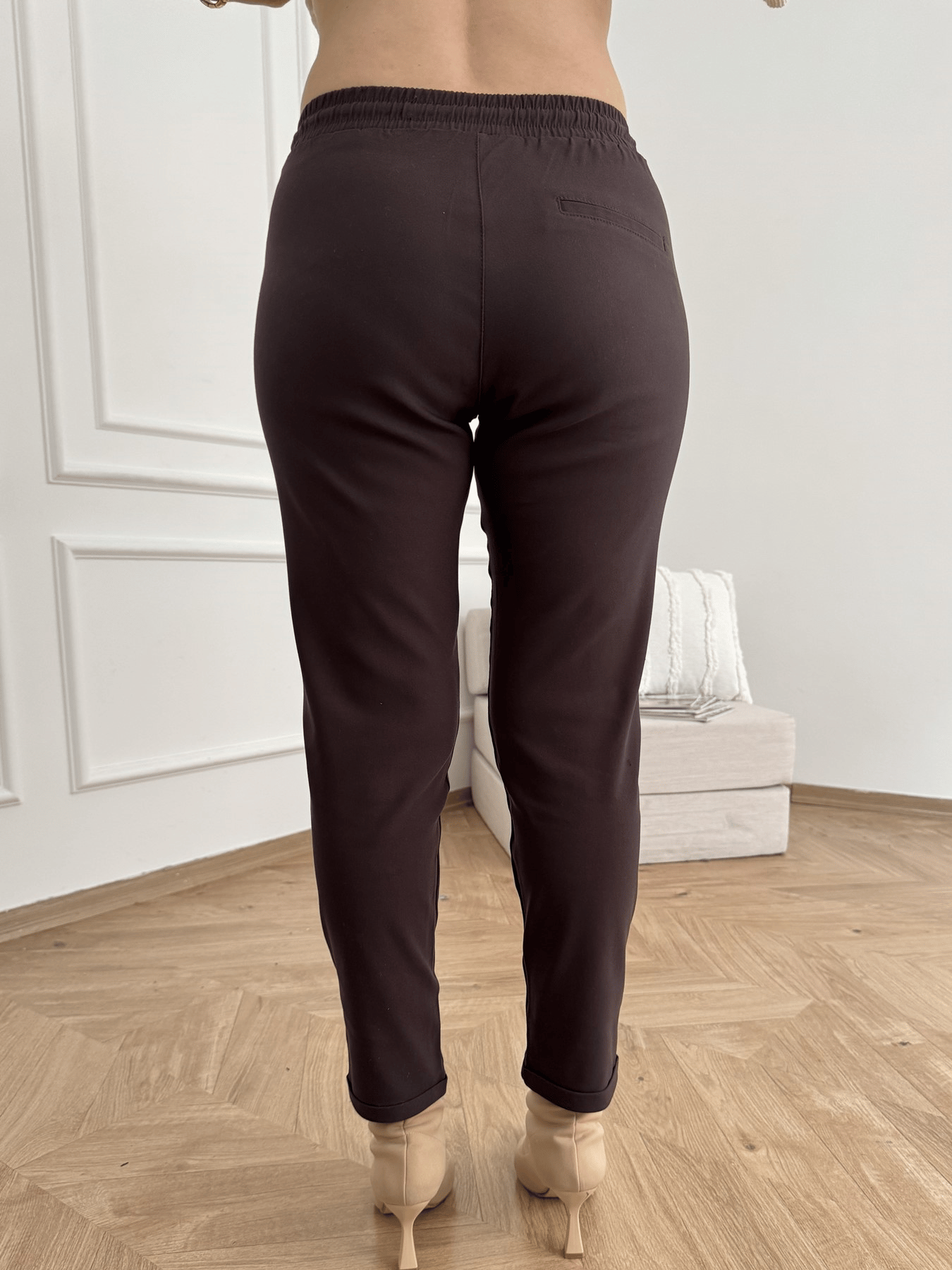 Beli Lastikli Duble Paça Pantolon Kahve