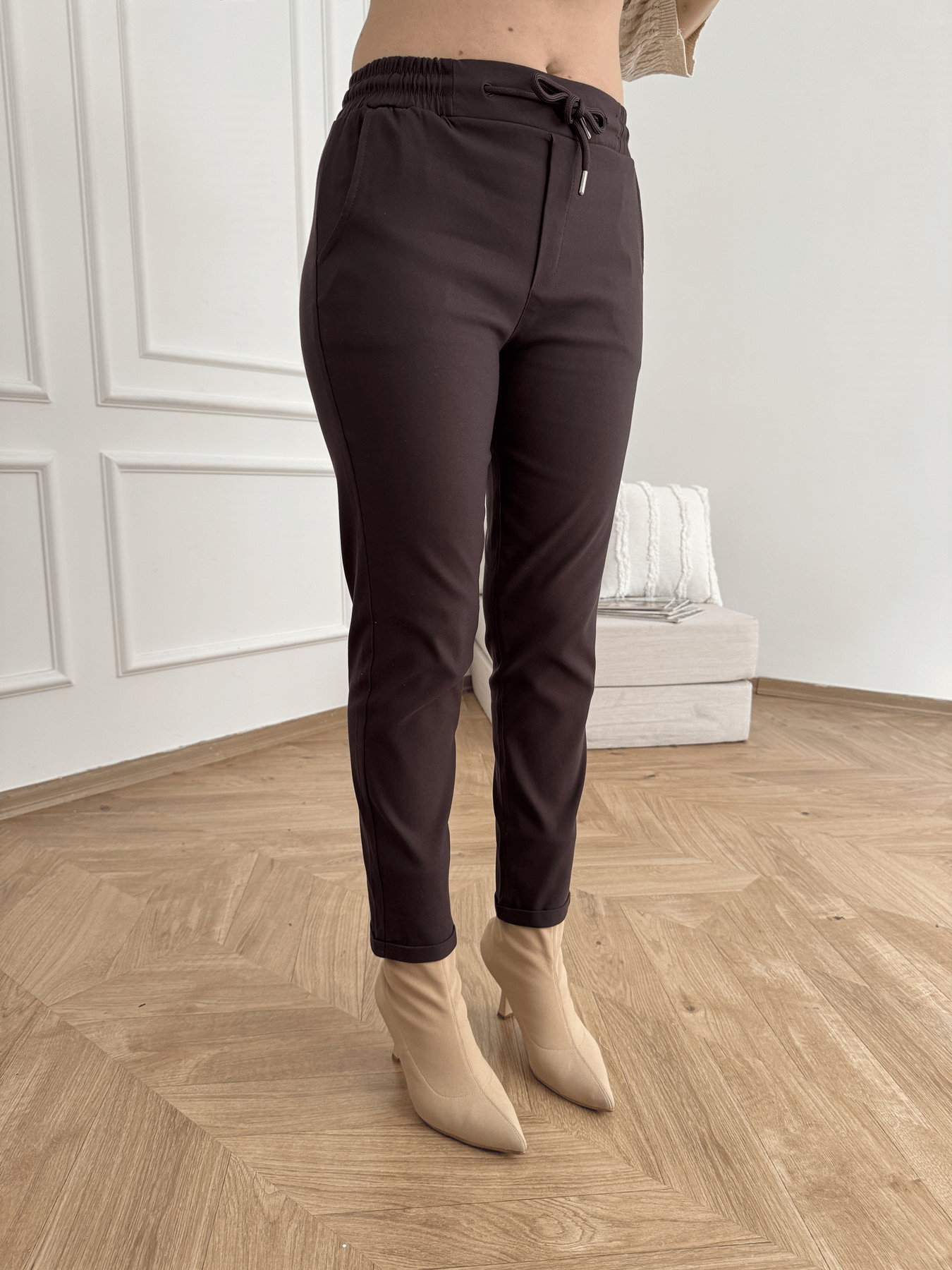 Beli Lastikli Duble Paça Pantolon Kahve