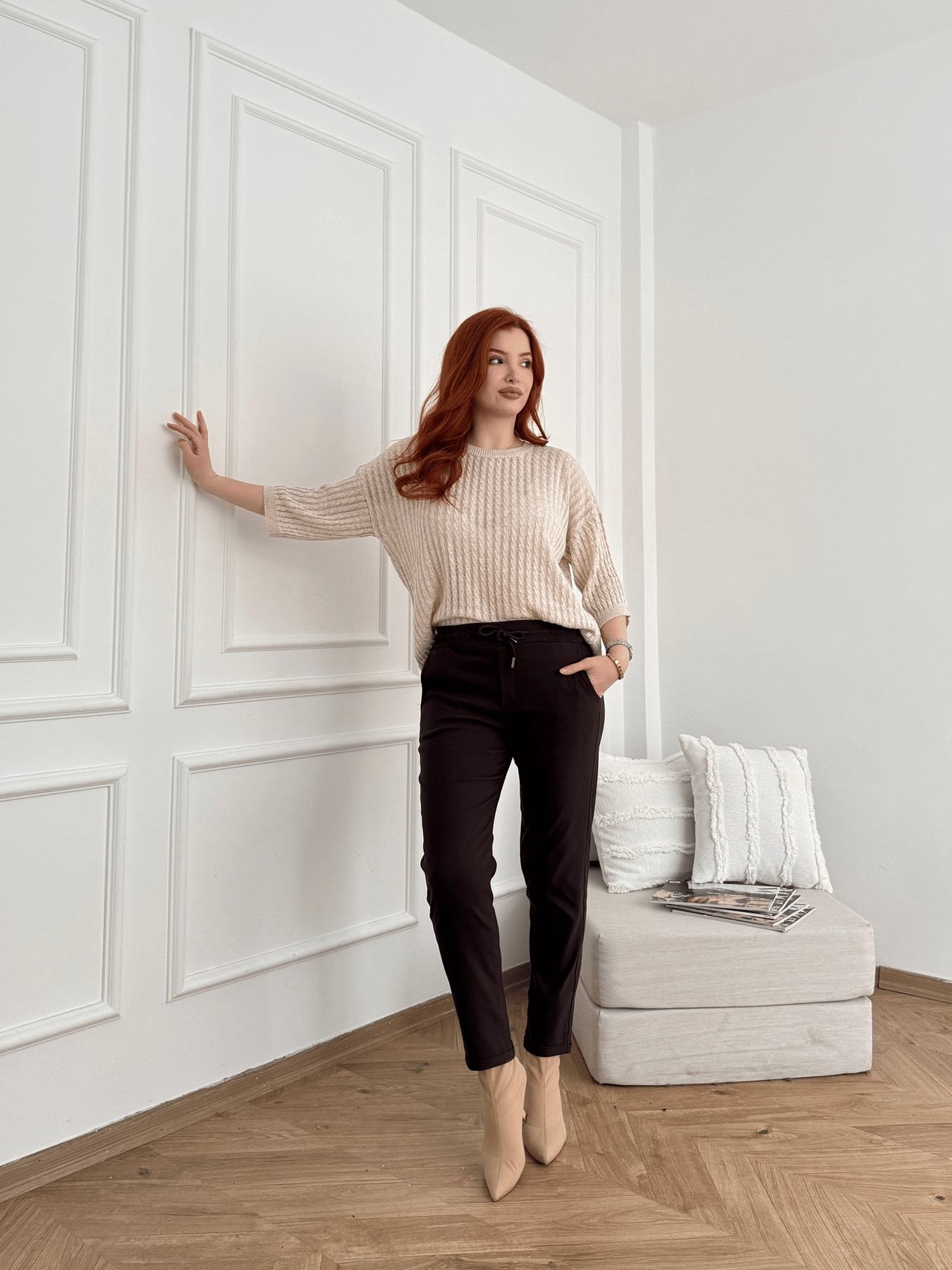 Beli Lastikli Duble Paça Pantolon Kahve