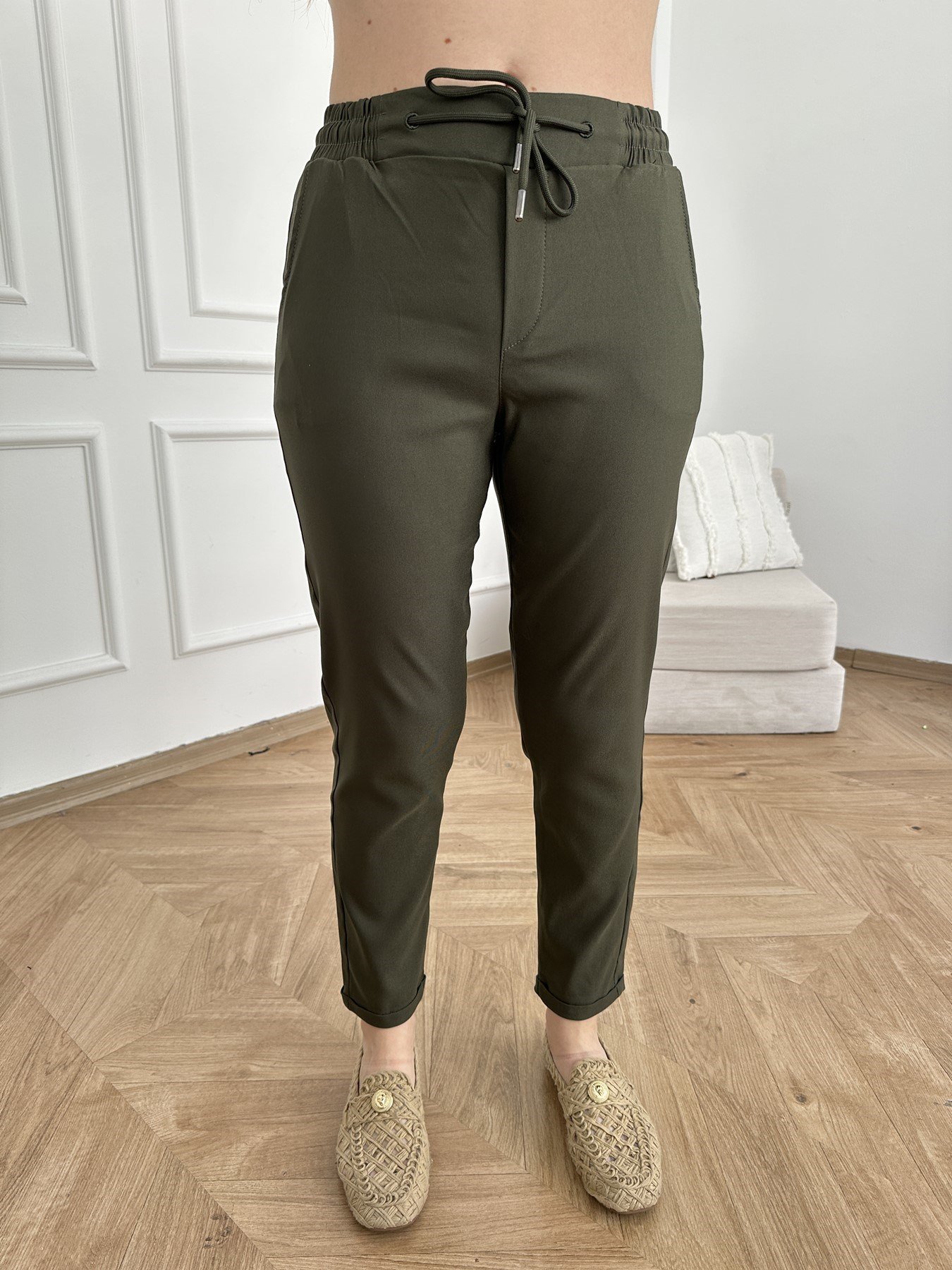 Beli Lastikli Duble Paça Pantolon Koyu haki