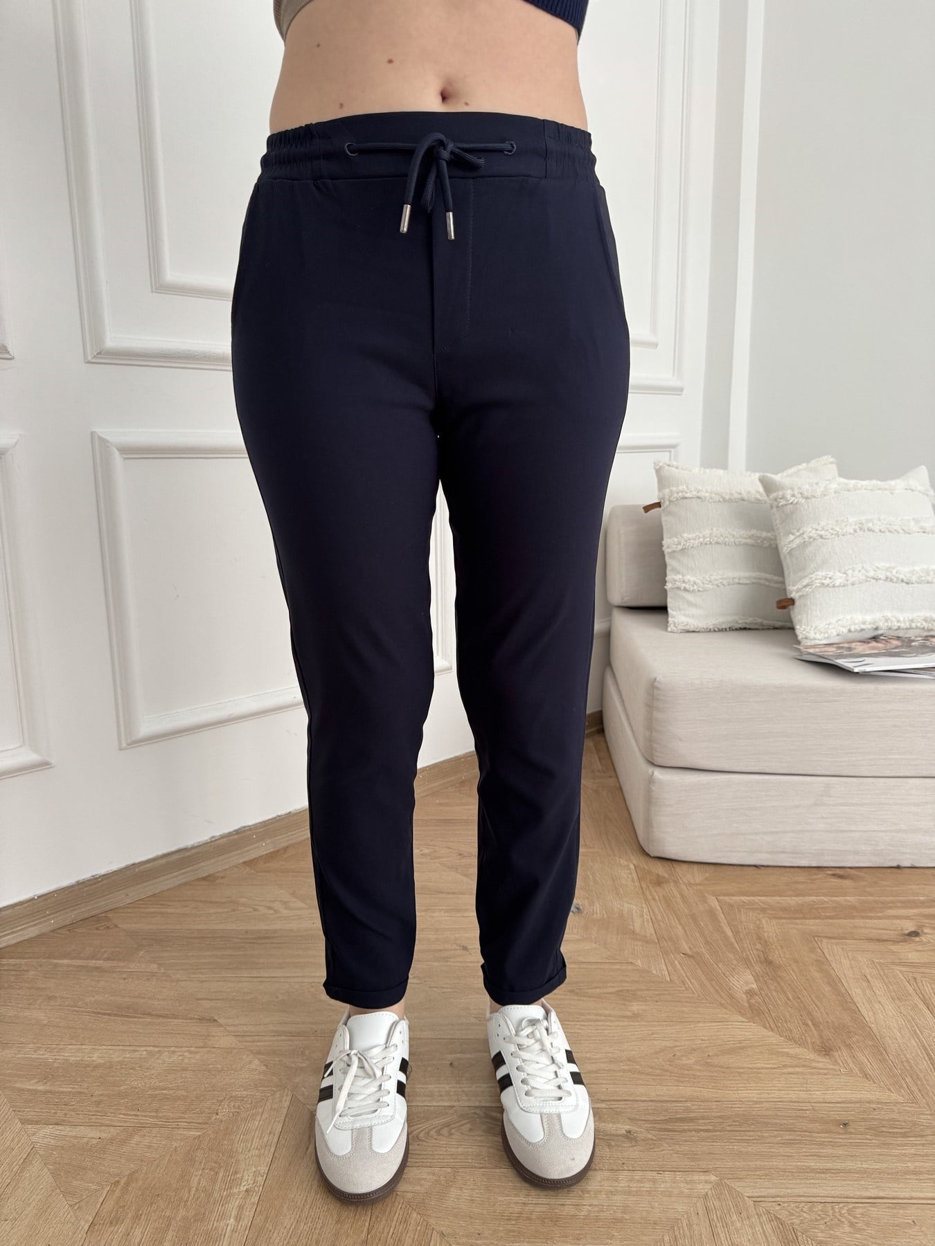 Beli Lastikli Duble Paça Pantolon Lacivert