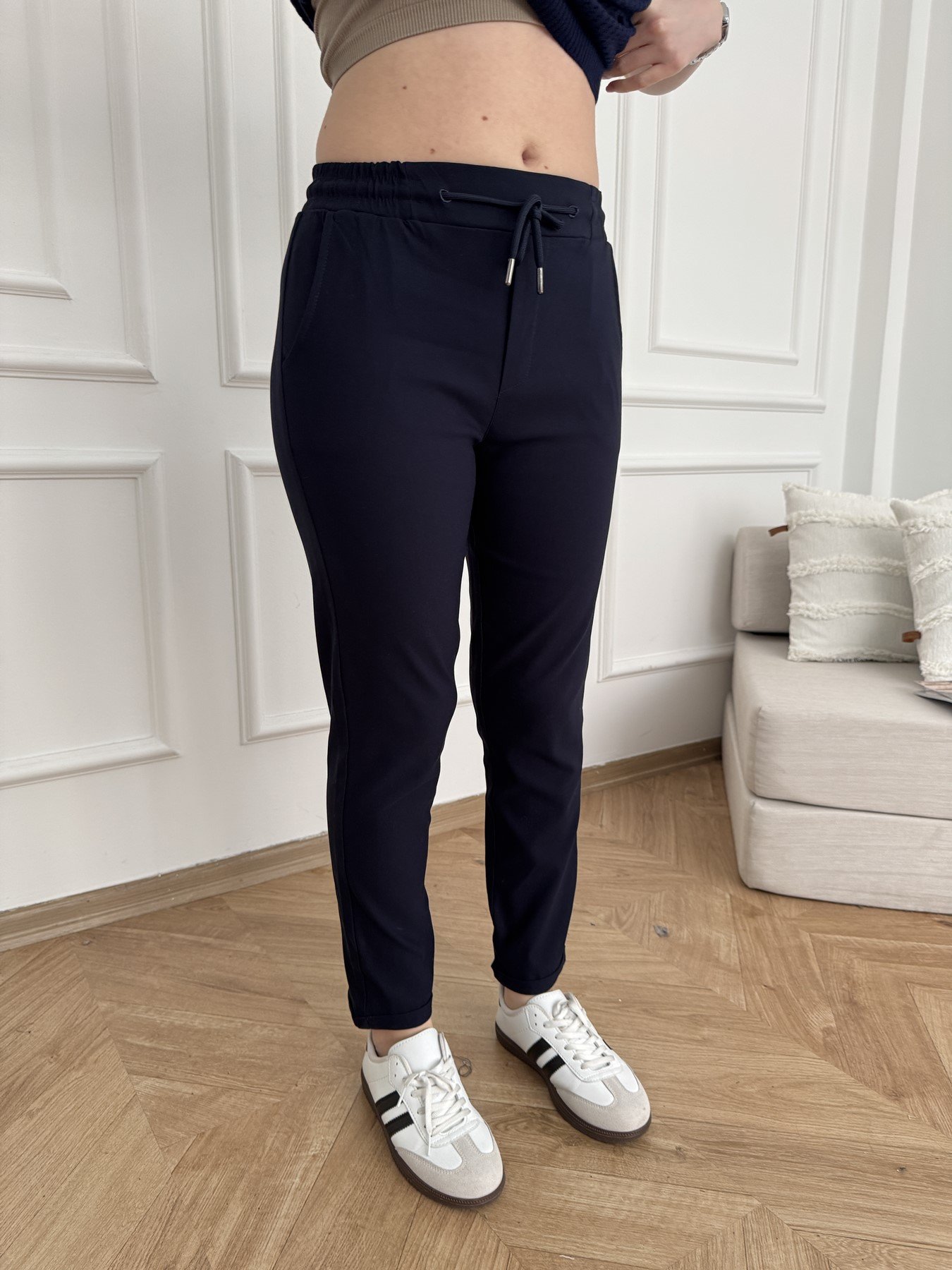 Beli Lastikli Duble Paça Pantolon Lacivert