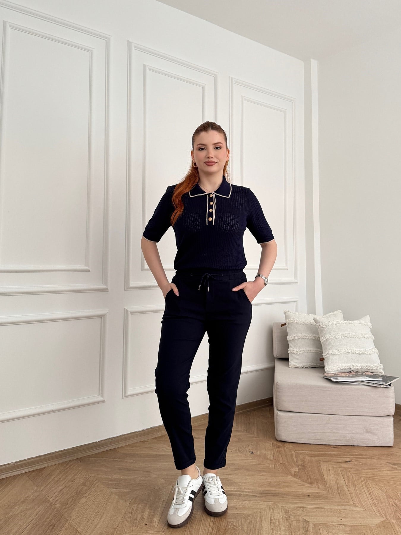 Beli Lastikli Duble Paça Pantolon Lacivert
