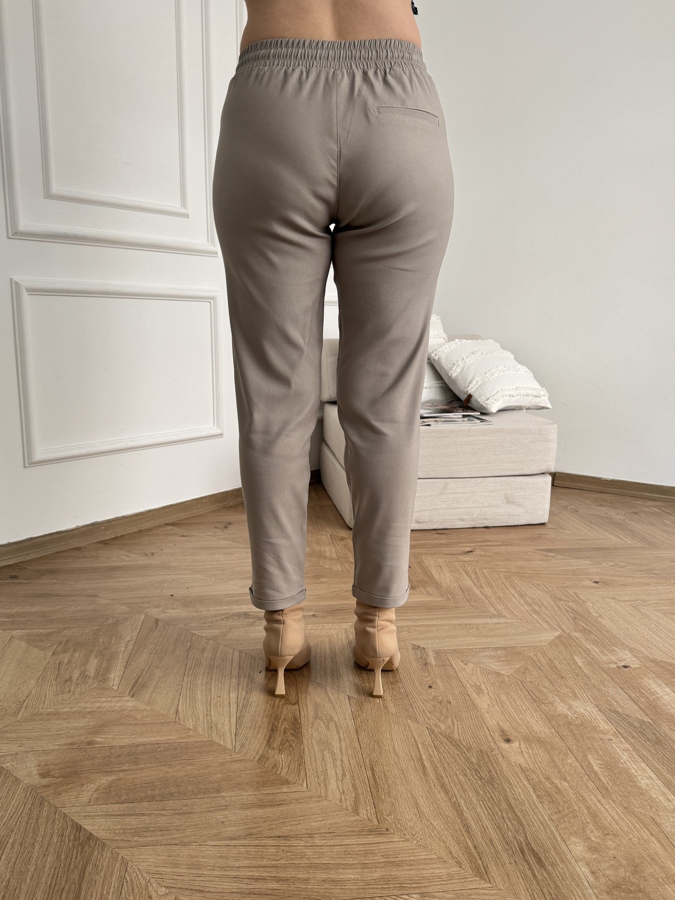 Beli Lastikli Duble Paça Pantolon Taş