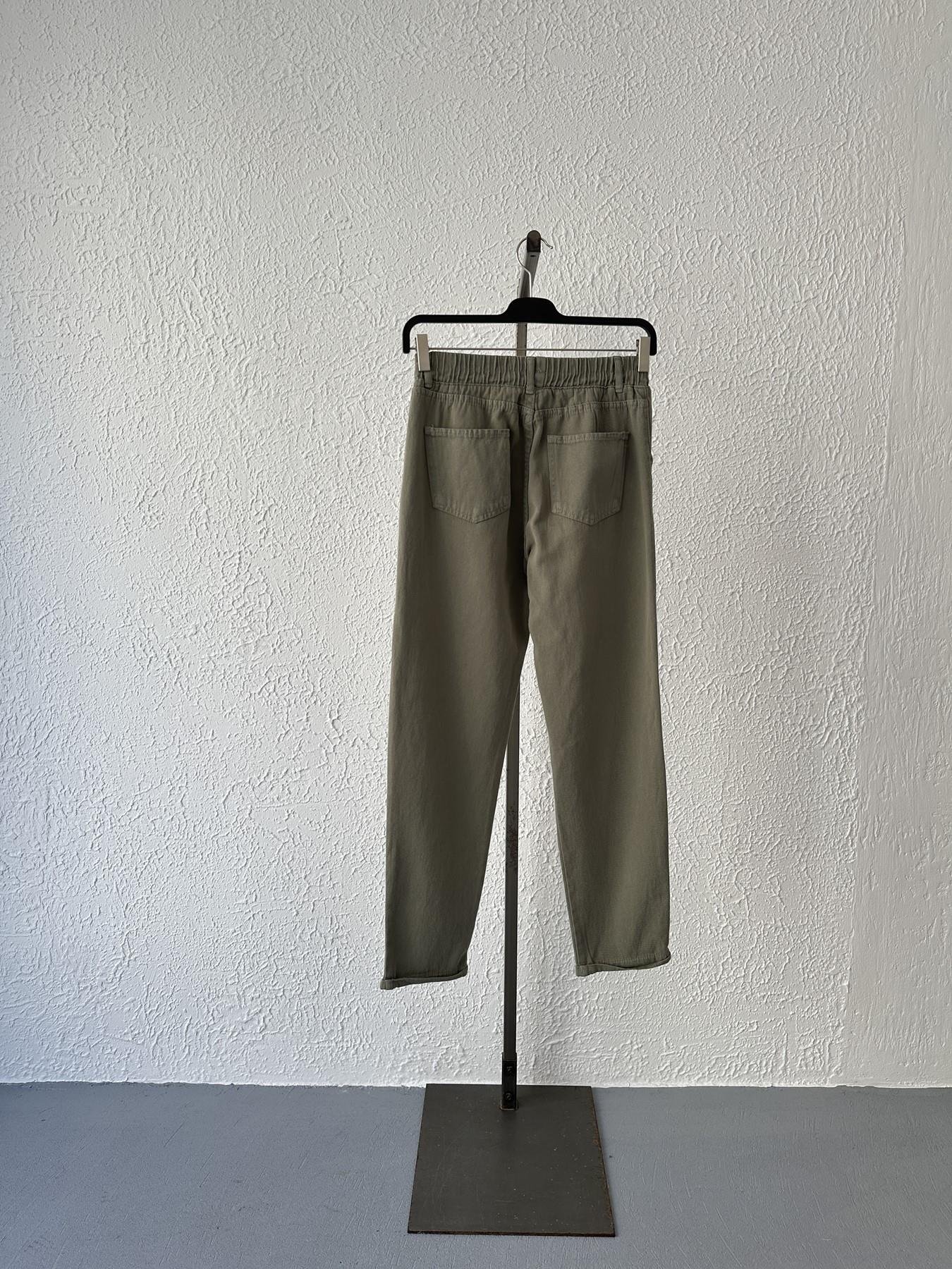 Beli Lastikli Düğme Detay Pantolon Açık haki