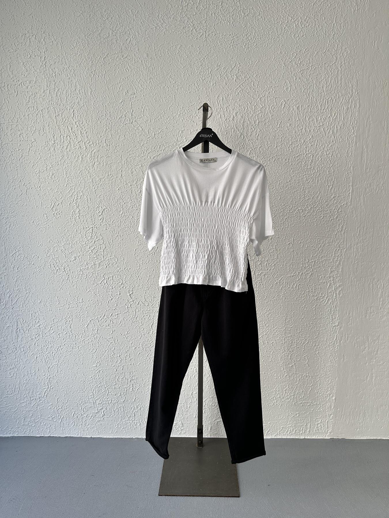 Beli Lastikli Düğme Detay Pantolon Siyah