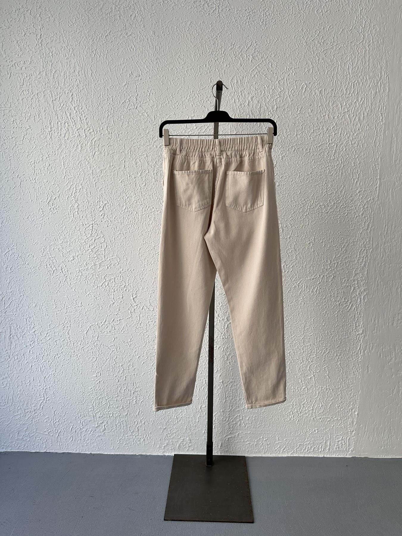 Beli Lastikli Düğme Detay Pantolon Taş