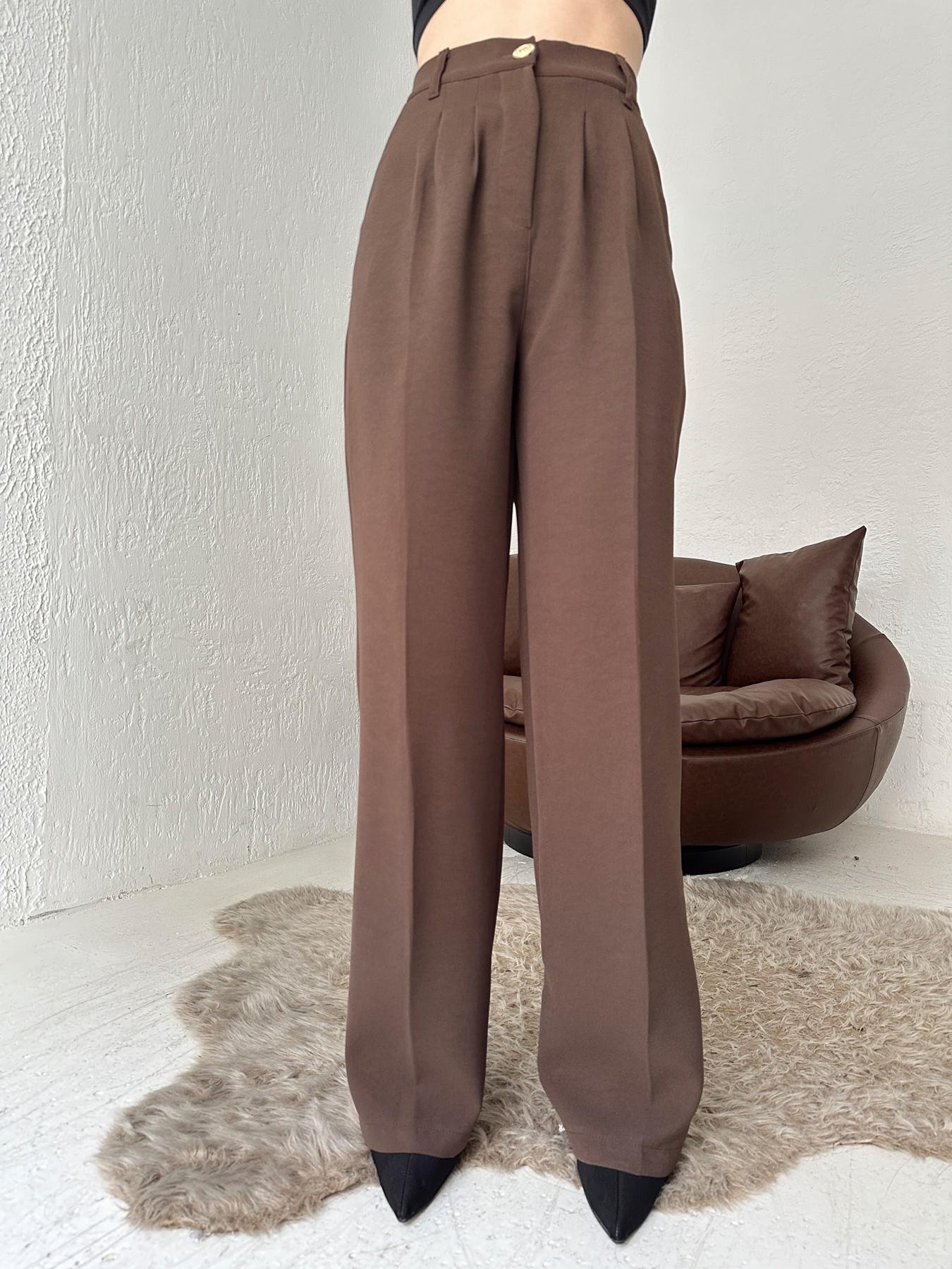 Beli Lastikli Gold Düğme Palazzo Pantolon KAHVE