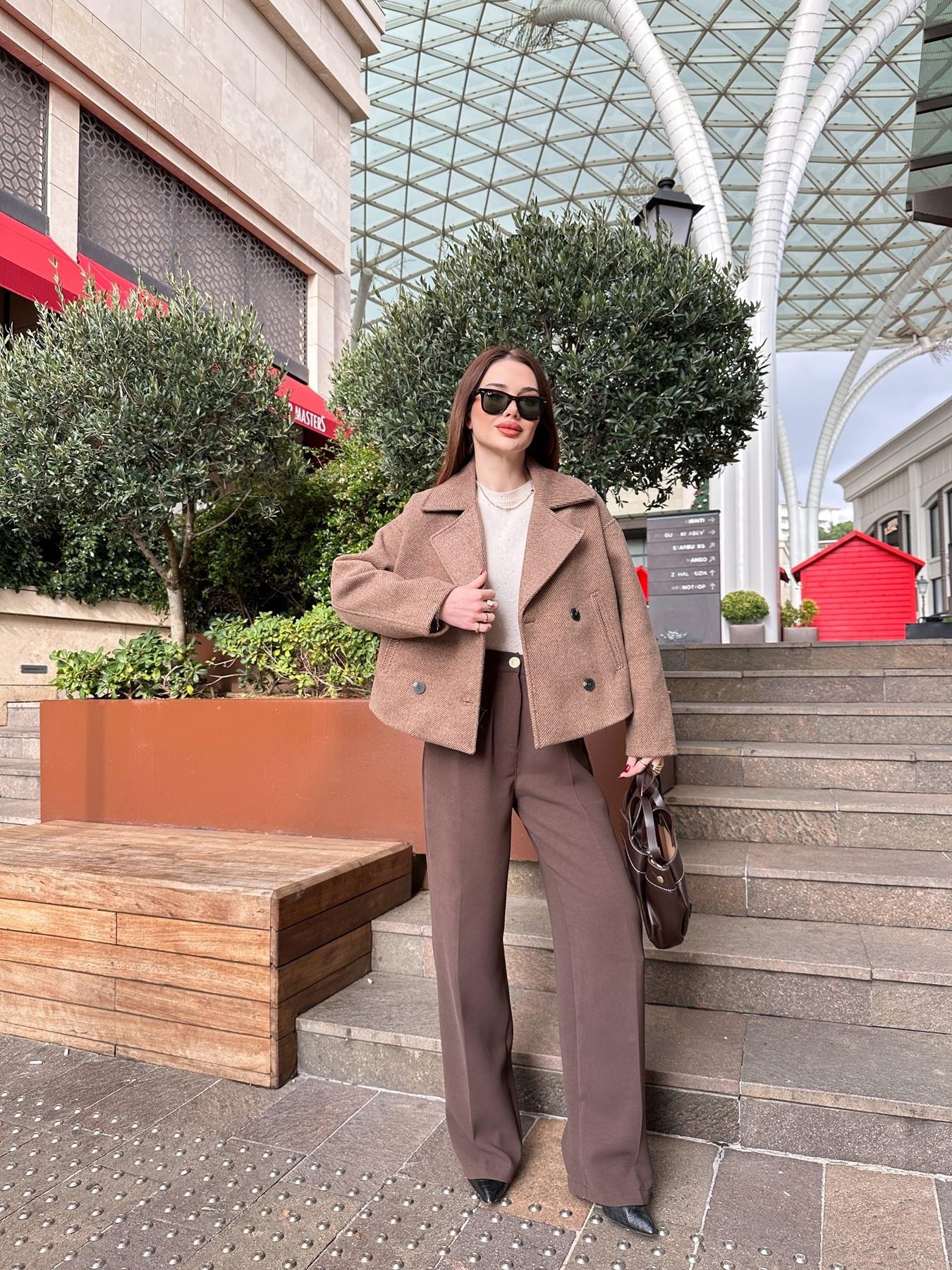 Beli Lastikli Gold Düğme Palazzo Pantolon KAHVE