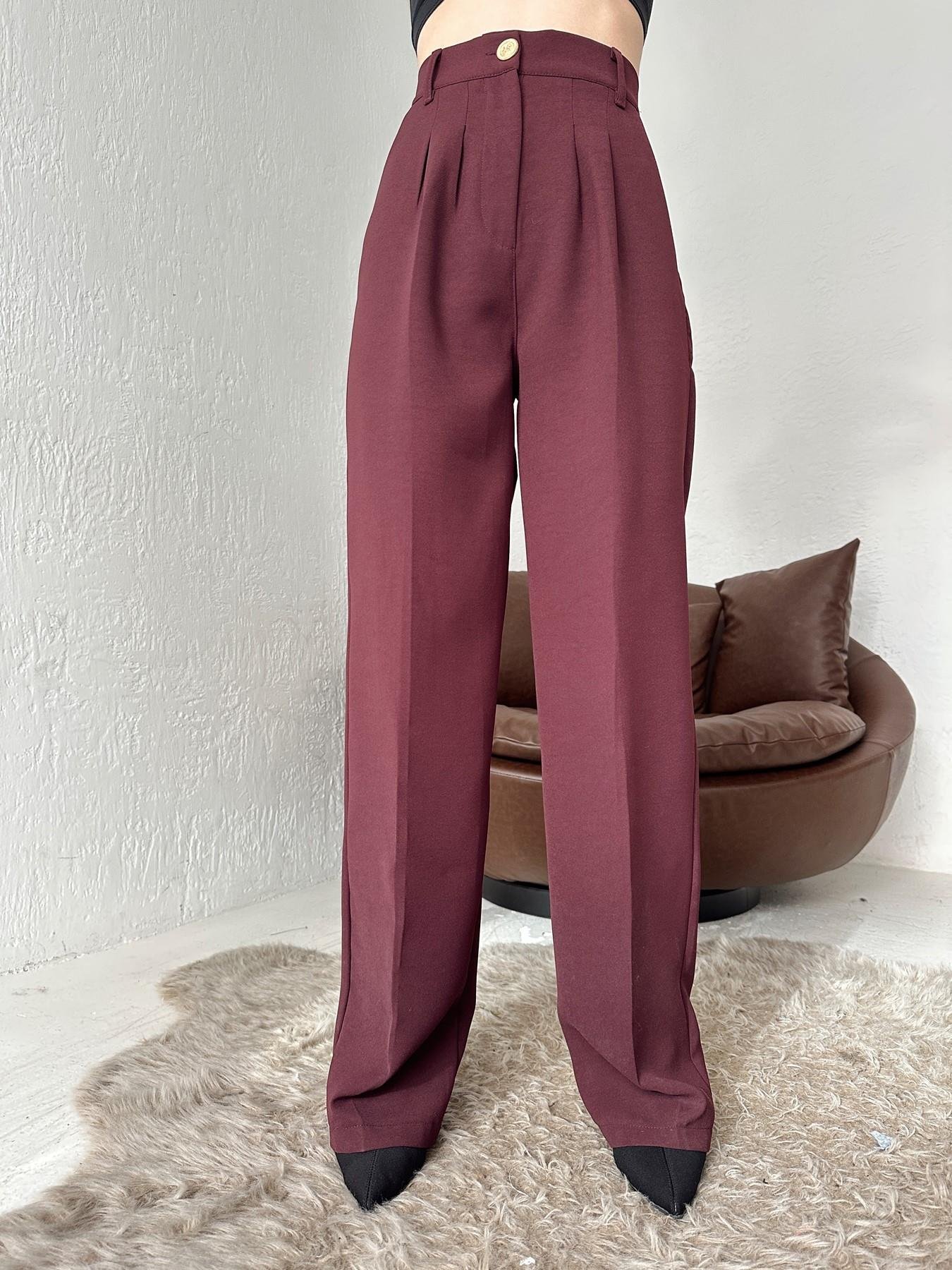 Beli Lastikli Gold Düğme Palazzo Pantolon BORDO