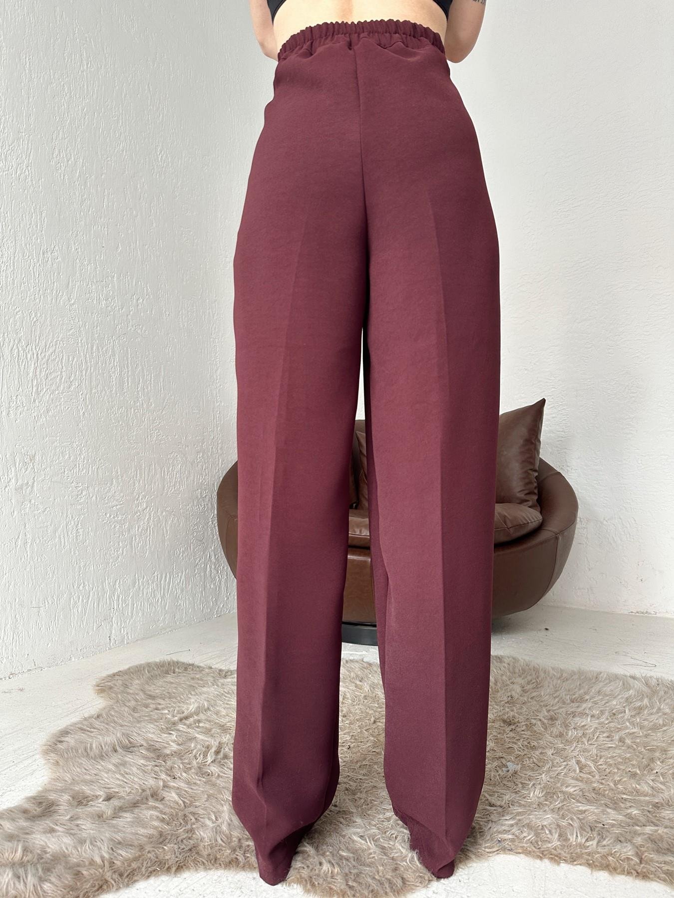 Beli Lastikli Gold Düğme Palazzo Pantolon BORDO