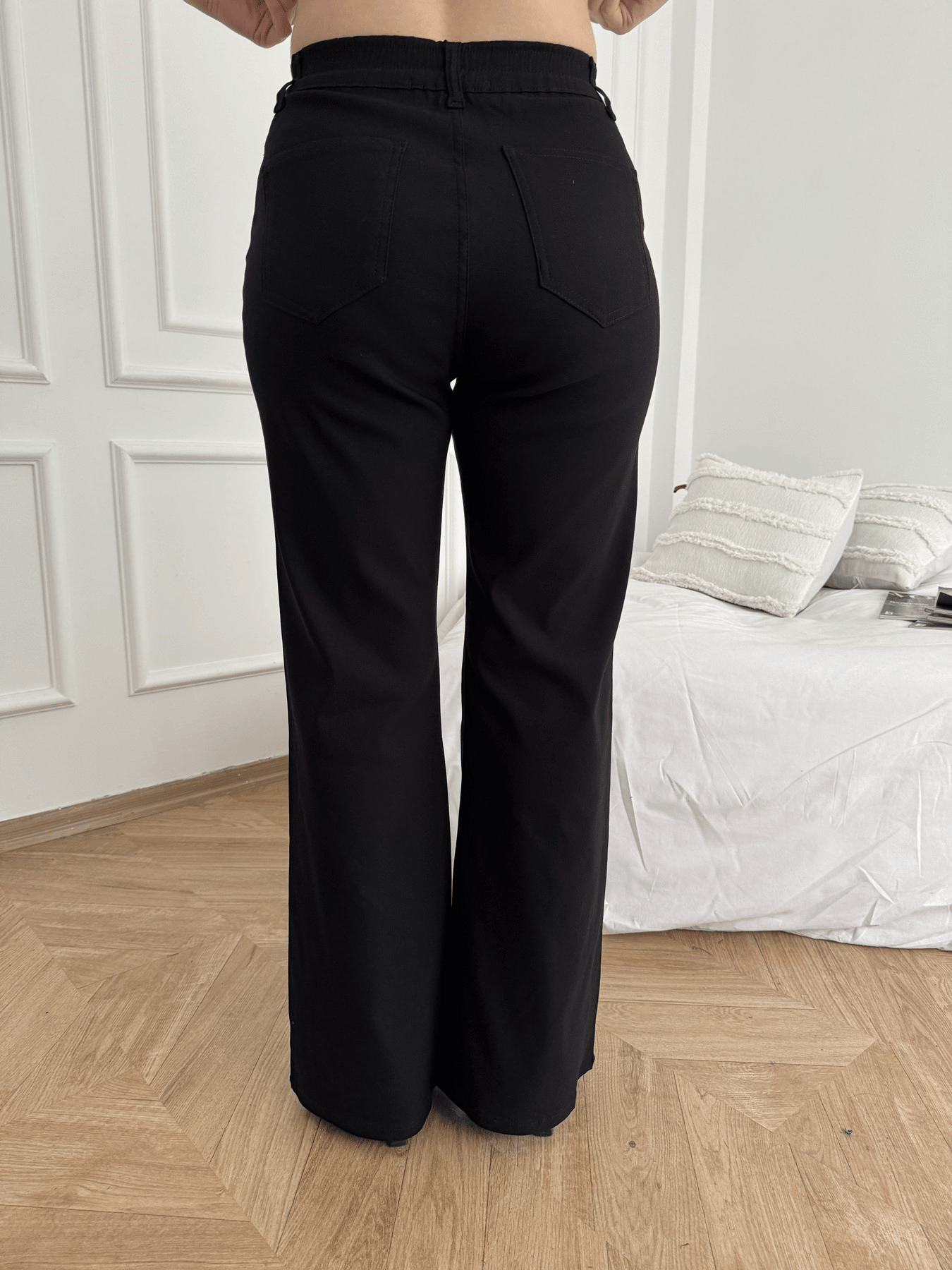 Beli Lastikli İspanyol Paça Pantolon Siyah