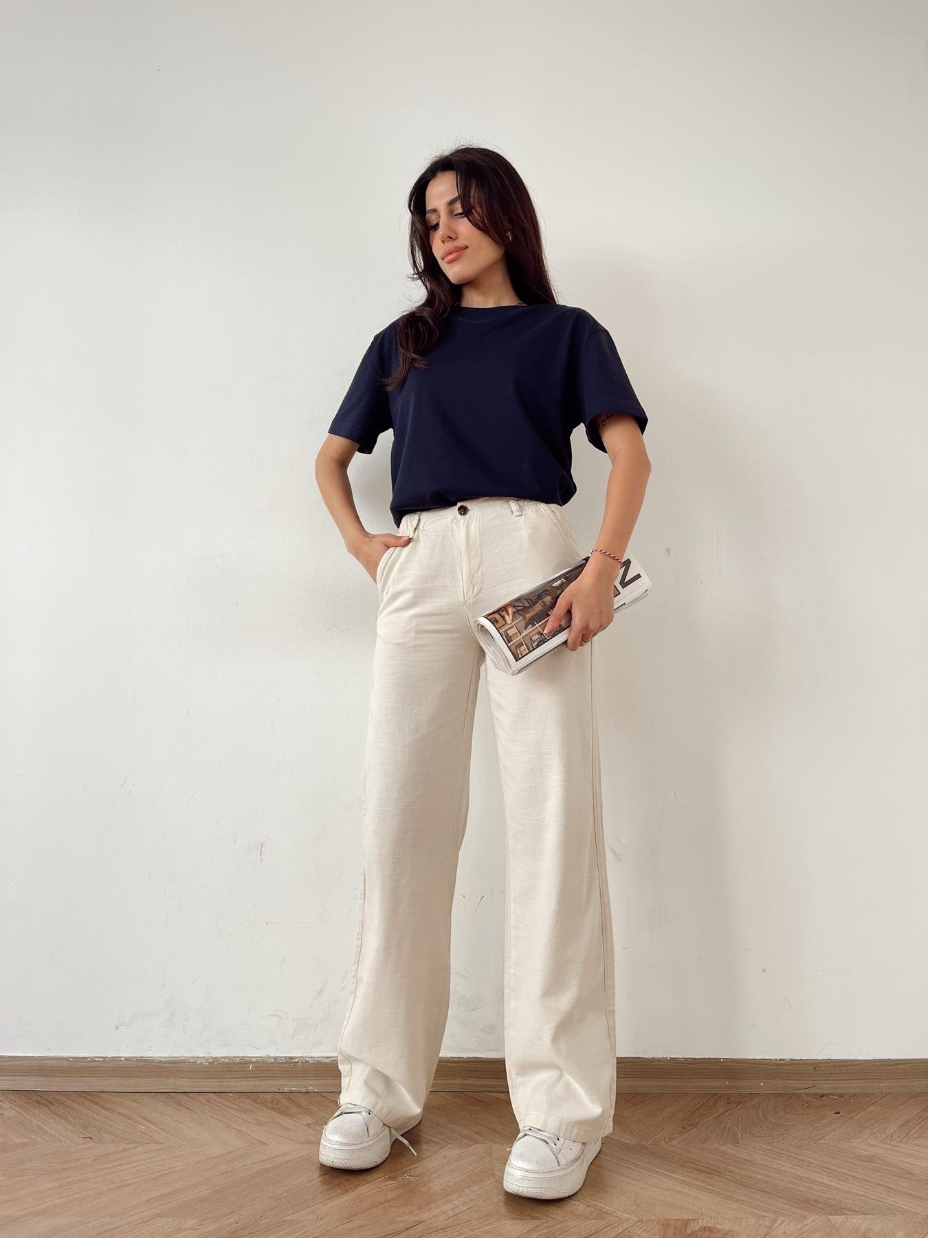 Beli Lastikli Keten Pantolon TAŞ