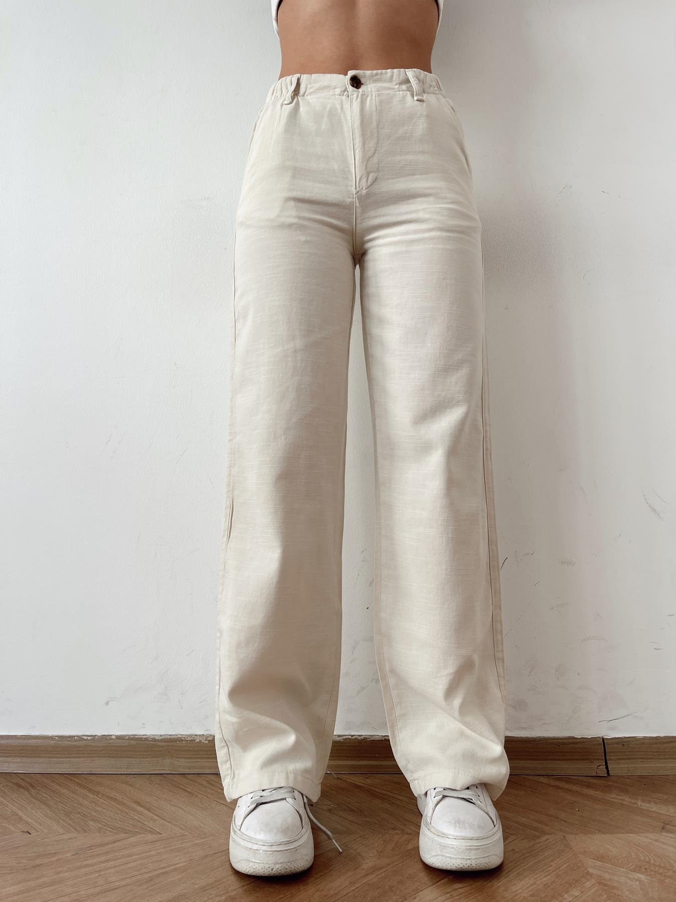 Beli Lastikli Keten Pantolon TAŞ