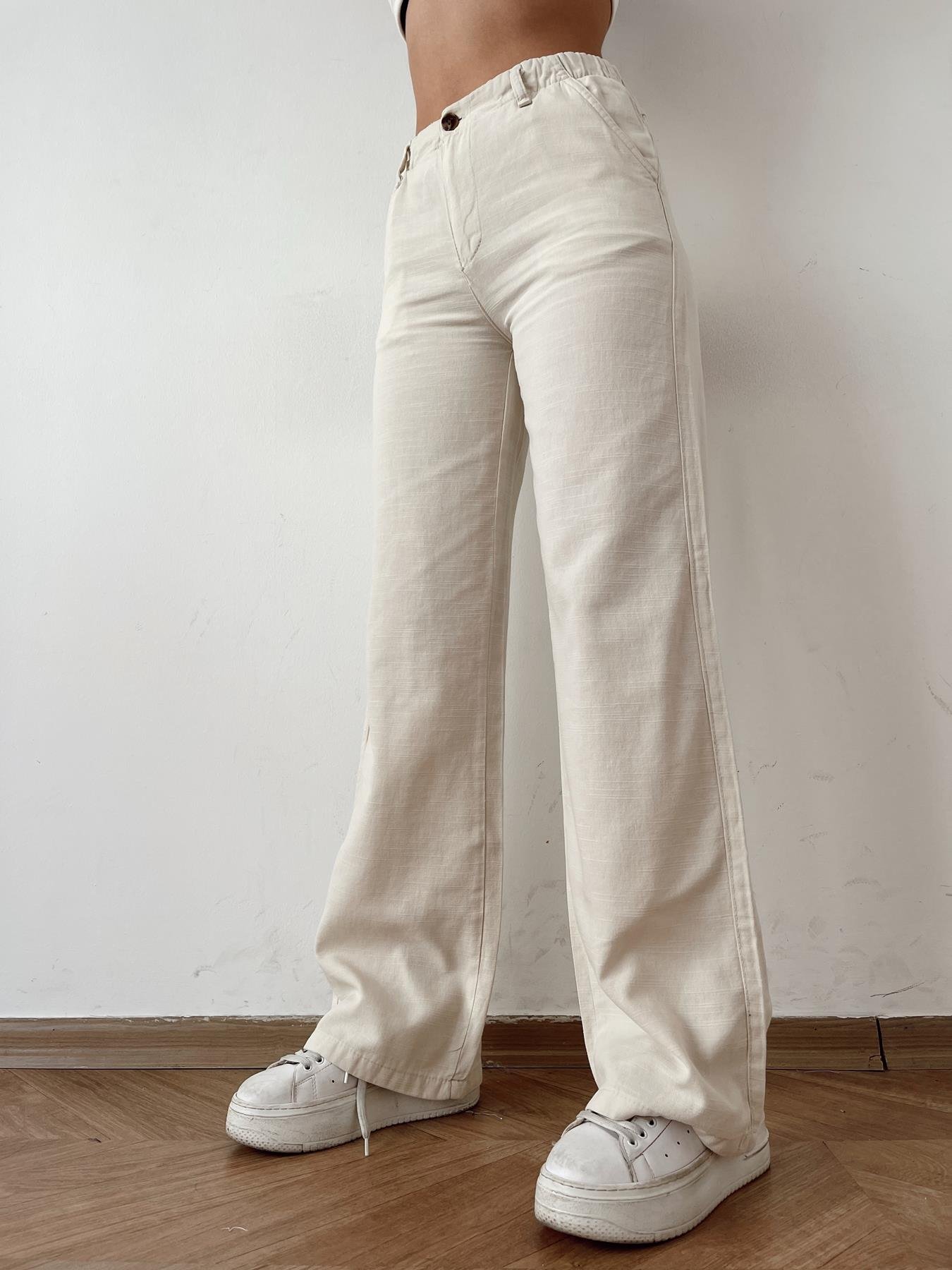 Beli Lastikli Keten Pantolon TAŞ