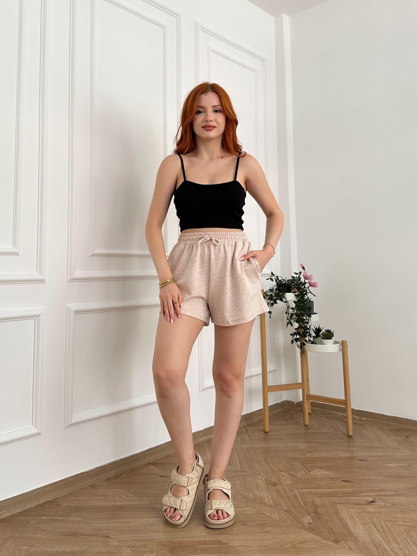 Beli Lastikli Kısa Şort Bej melanj