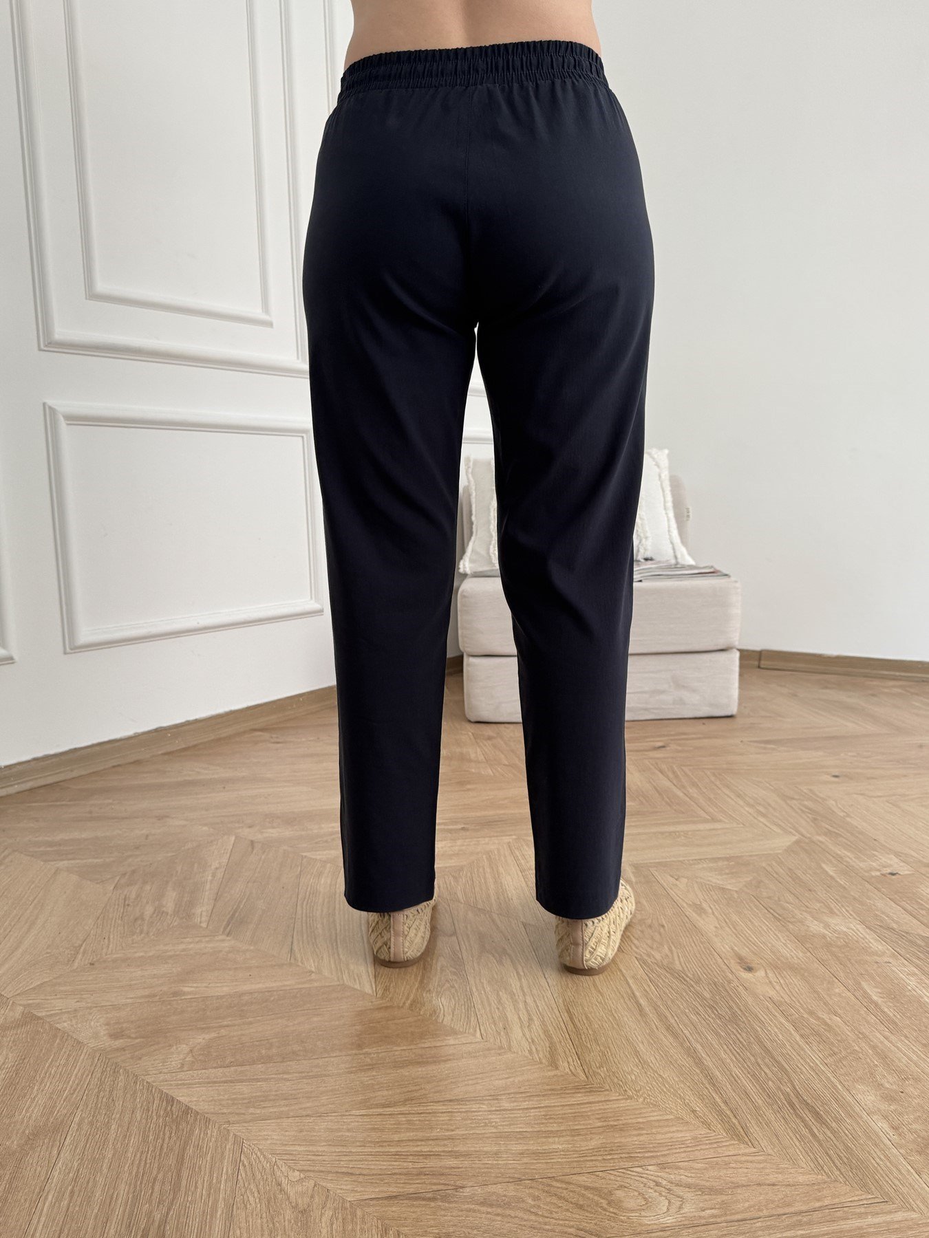 Beli Lastikli Paça Düğmeli Pantolon Lacivert