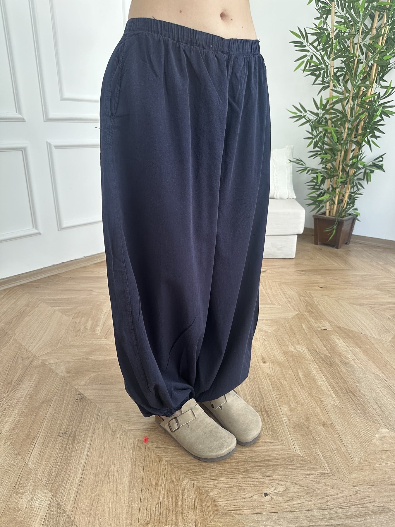 Beli Lastikli Şalvar Pantolon Lacivert