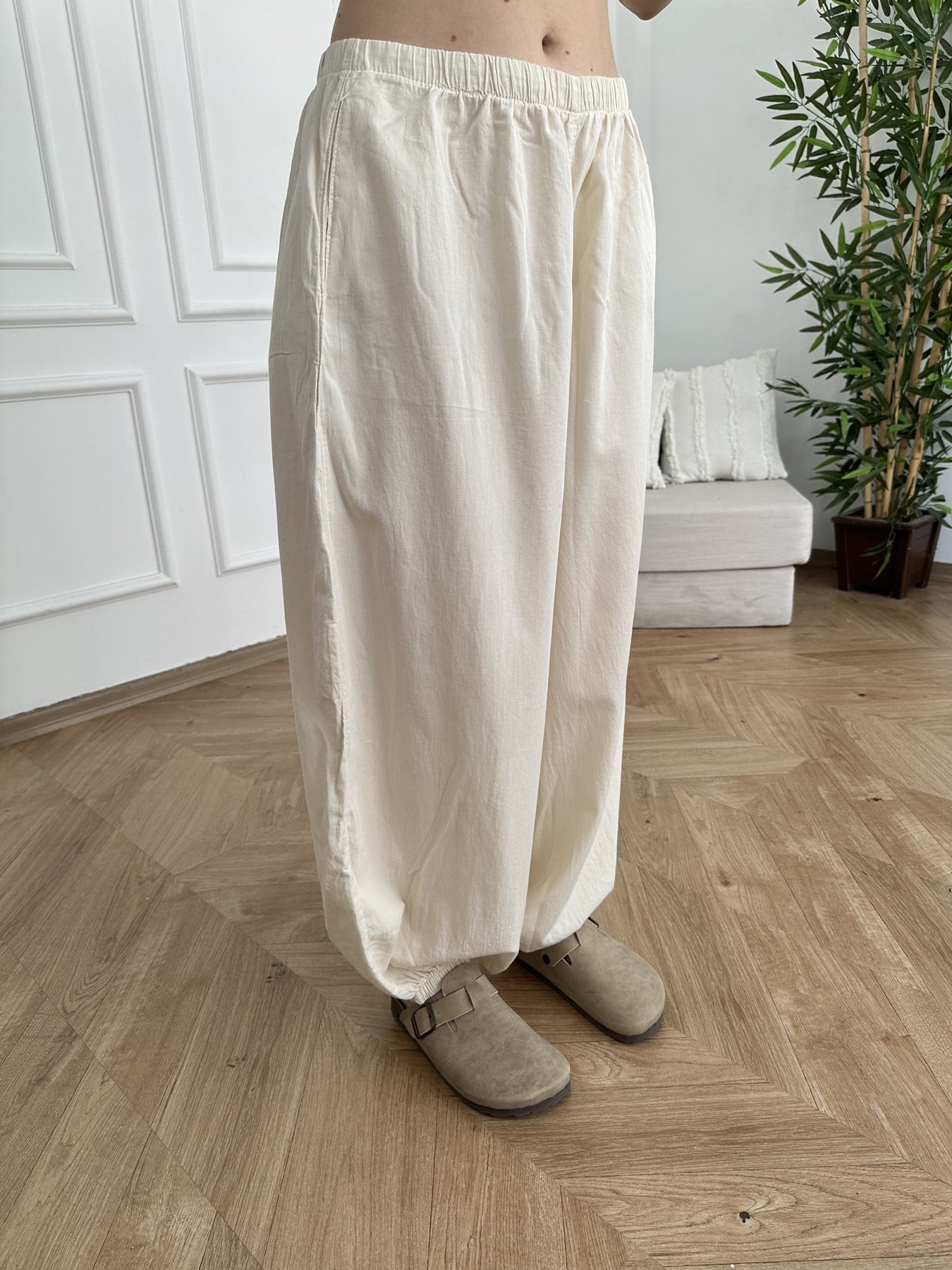 Beli Lastikli Şalvar Pantolon Taş