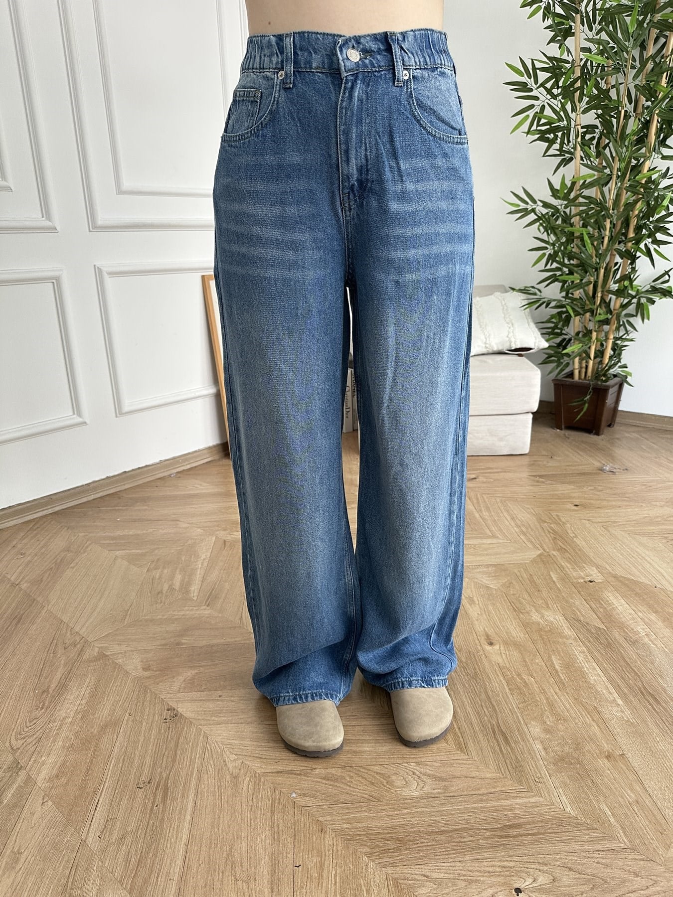 Beli Lastikli Tencel Jean Pantolon Mavi