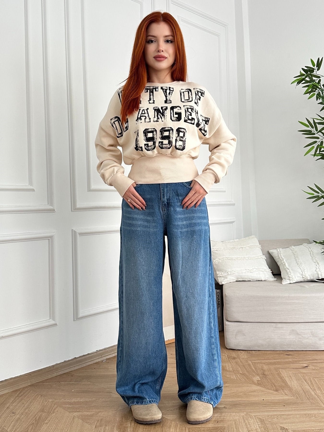 Beli Lastikli Tencel Jean Pantolon Mavi